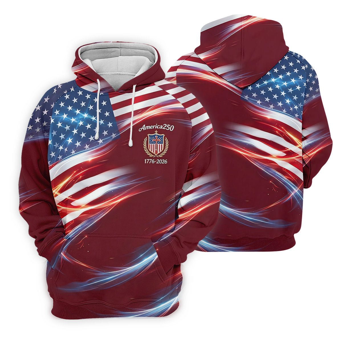 America 250 Light Effect American Flag Golf Shirt, Patriotic 4th Of July Golf Shirt For Women