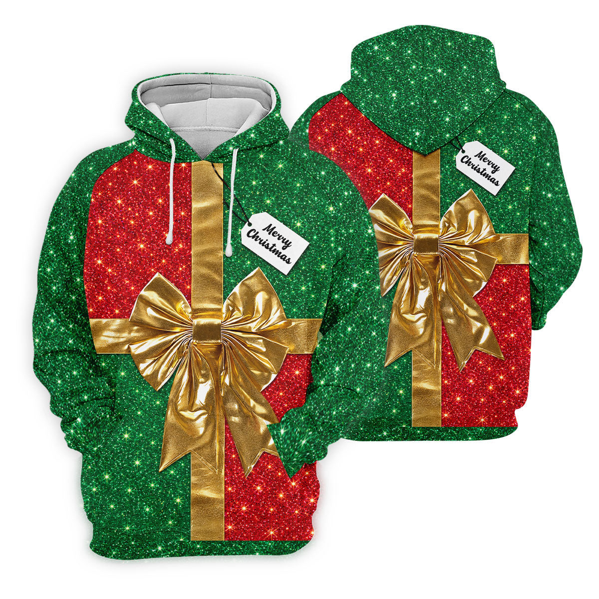 Merry Christmas Golden Gift Bow Golf Polo Shirt, Mens Golf Shirts, Polo Shirts For Men