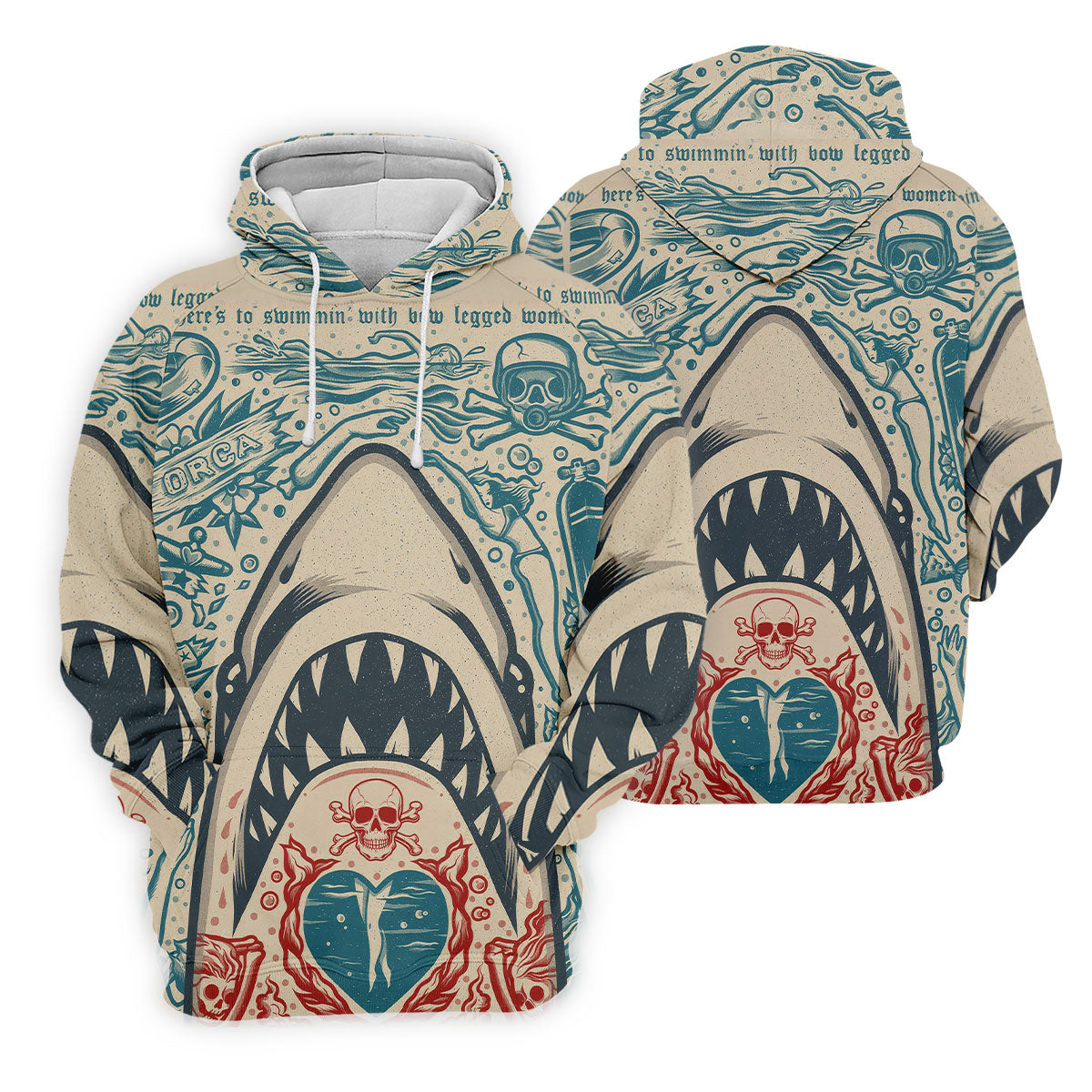 Vintage Shark Jaw Tattoo Art Golf Polo Shirt, Golf Shirts For Men, Printed Golf Shirts