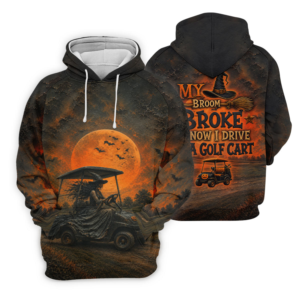 My Broom Broke So Now I Drive A Golf Cart Halloween Shirt, Golf Apparel For Men, Printed Golf Shirts