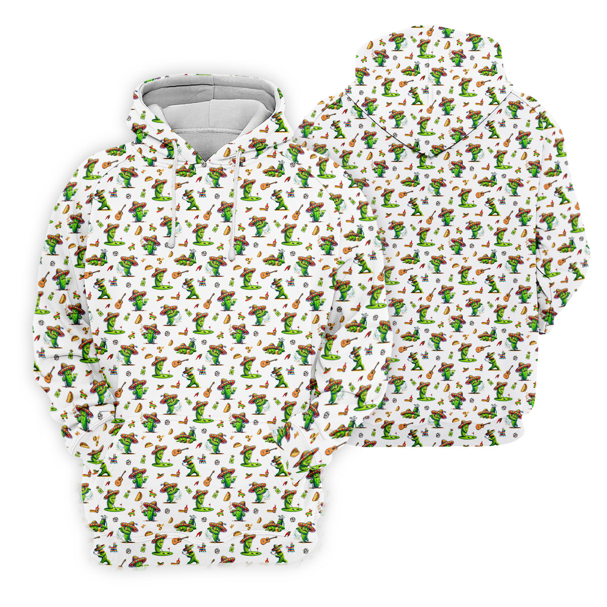 Cartoon Mustach Funny Cactus Cinco De Mayo Celebration Fiesta Themed White Golf Shirts For Men