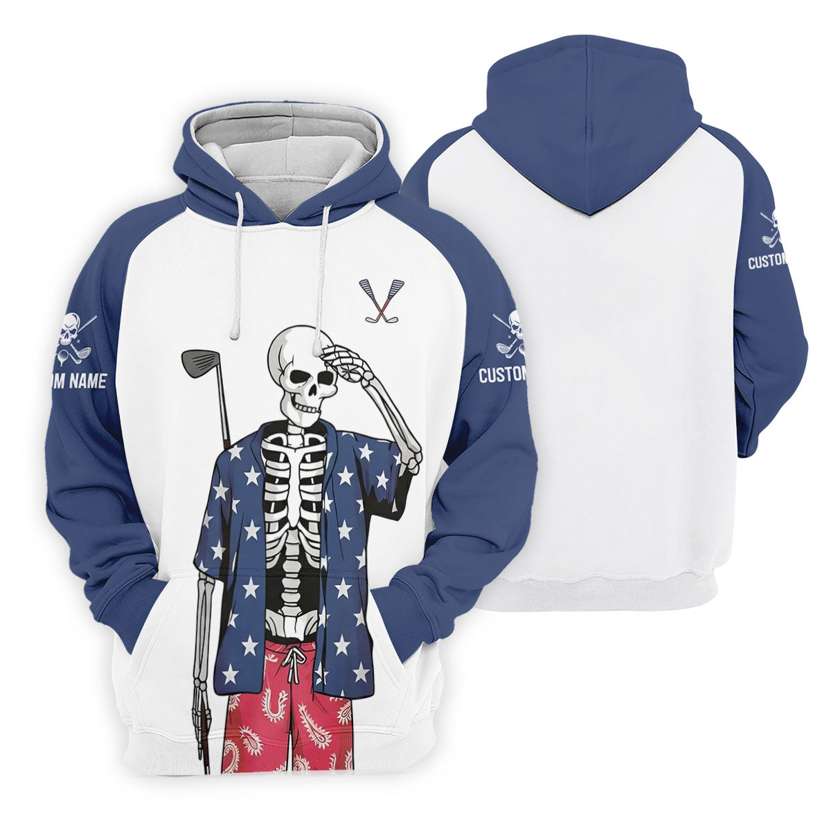 Skeleton Golf White Navy 4th Of July Patriotic Golf Shirt, 250 Years Golf Shirts For Men
