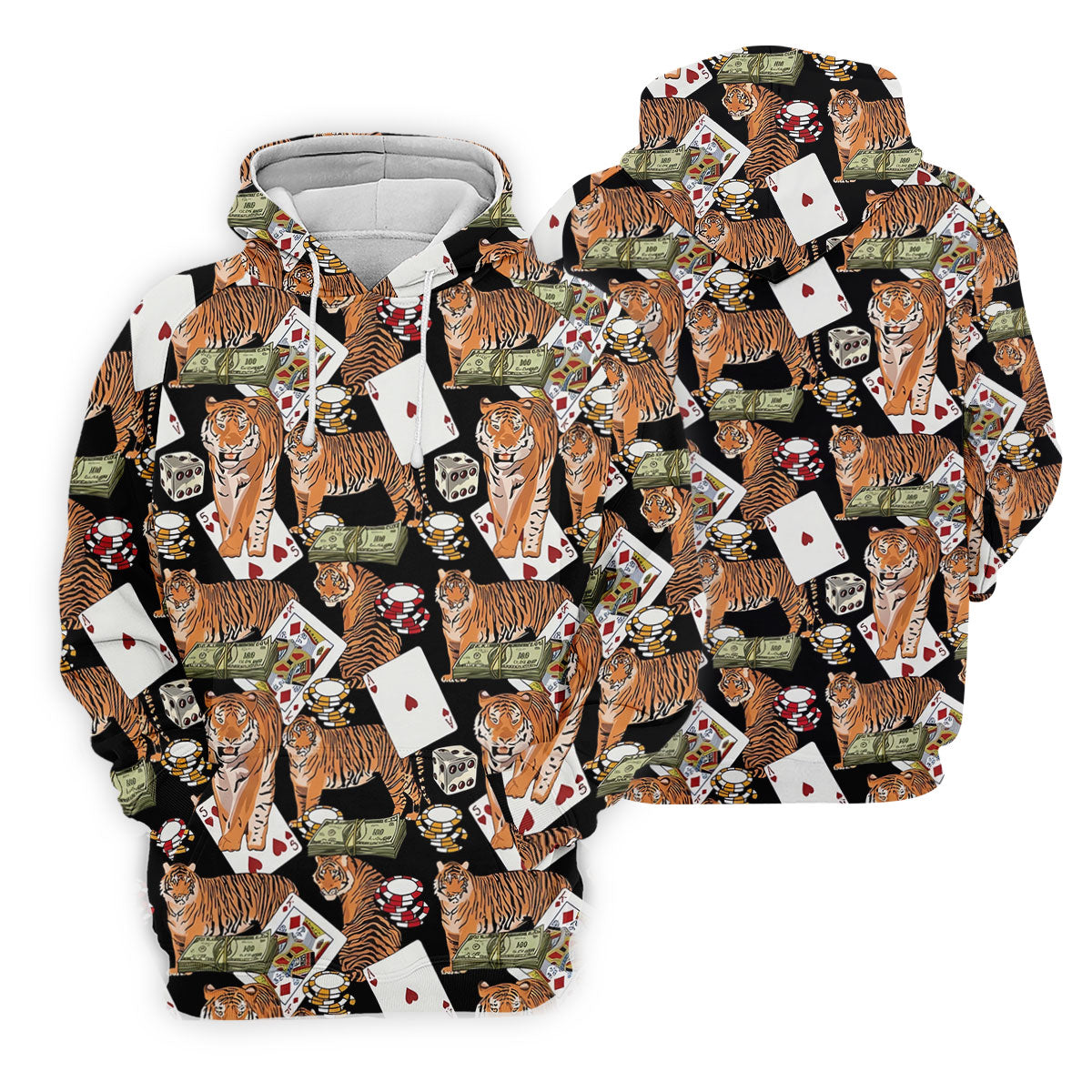 Money Tiger Poker Dice Chips And Cards Hawaiian Golf Shirt, Men's Funny Golf Shirts