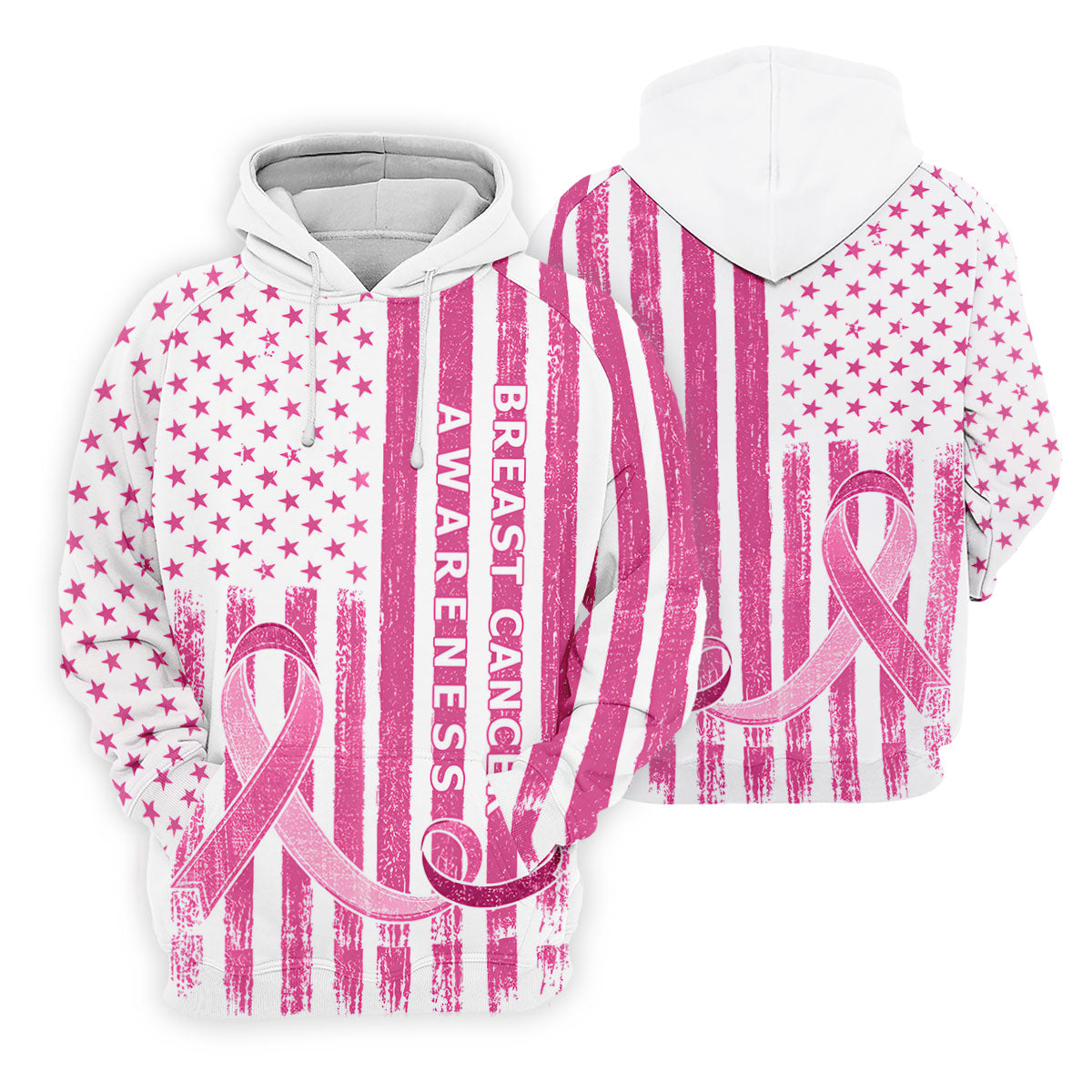 American Flag Breast Cancer Ribbon Polo Shirt, Mens Golf Polo, Printed Golf Shirts