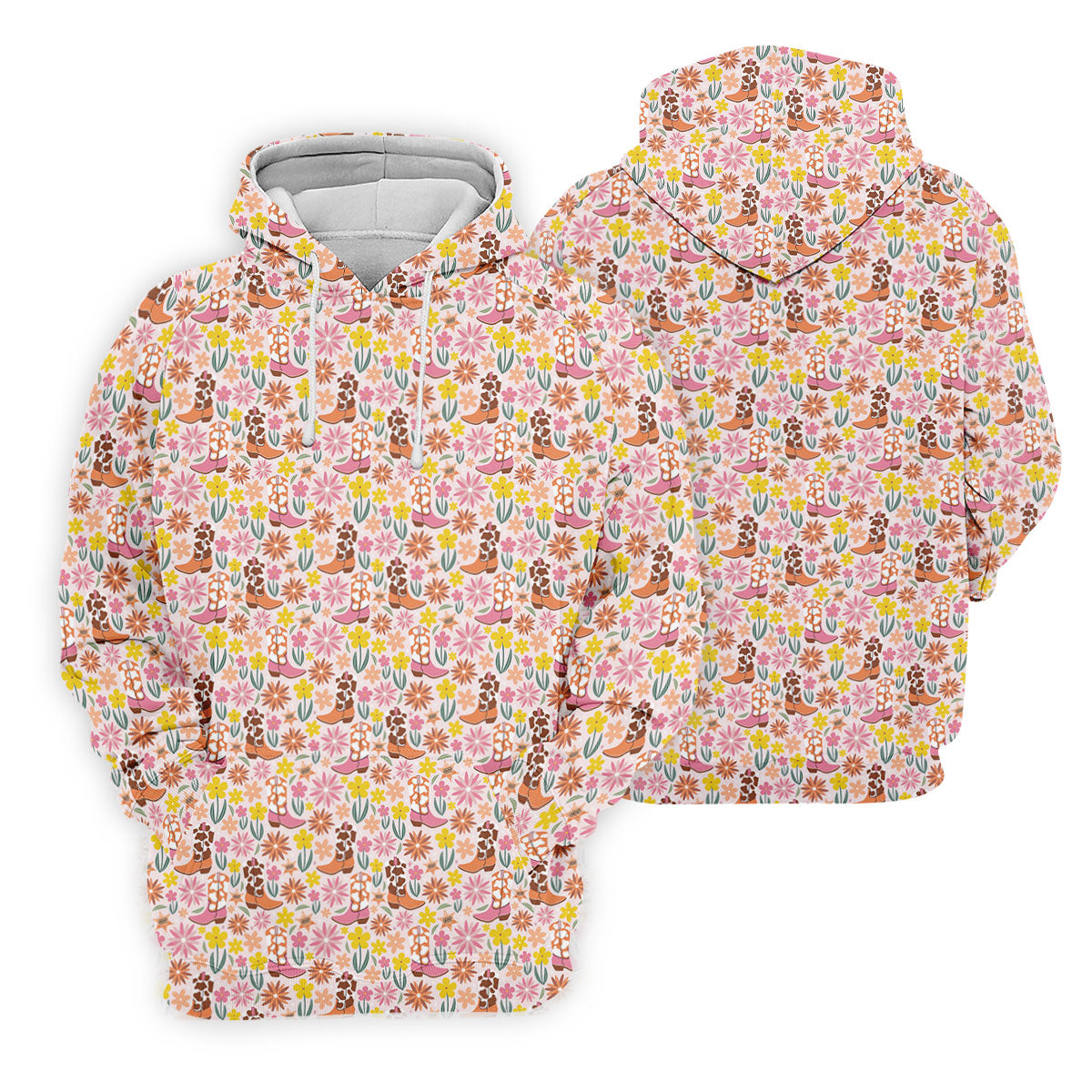 Pink Floral Cowgirl Boots Pattern Golf Polo Shirt, Mens Golf Polo, Golf Shirts For Men