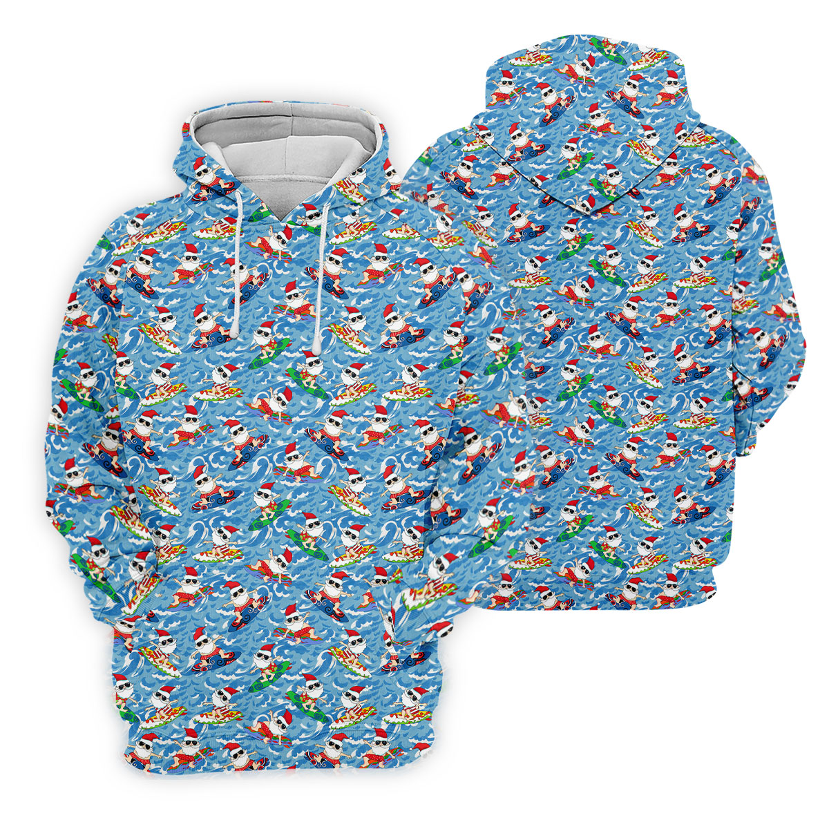 Surfing Santa Christmas Ocean Pattern Polo Shirt, Mens Golf Polo, Christmas Golf Shirt