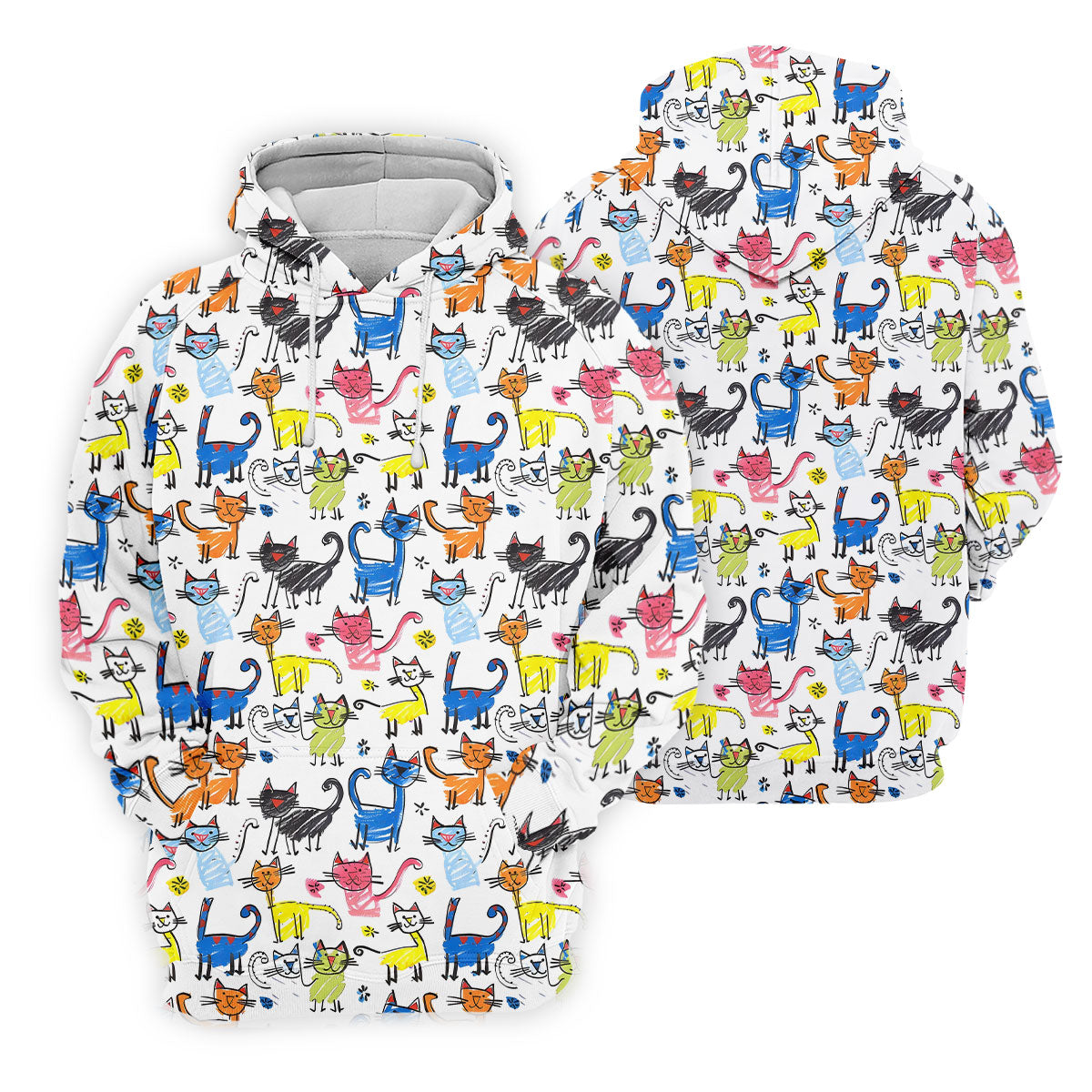Cartoon Cat Golf Shirt, Colorful Doodle Cat Pattern, Polo Shirts For Women