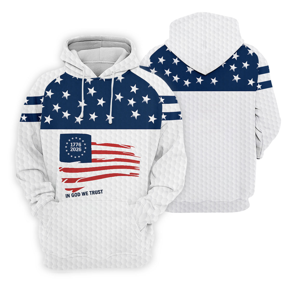In God We Trust Golf Ball Pattern US Flag Golf Shirt, 250 Years 4th Of July Golf Shirts For Men