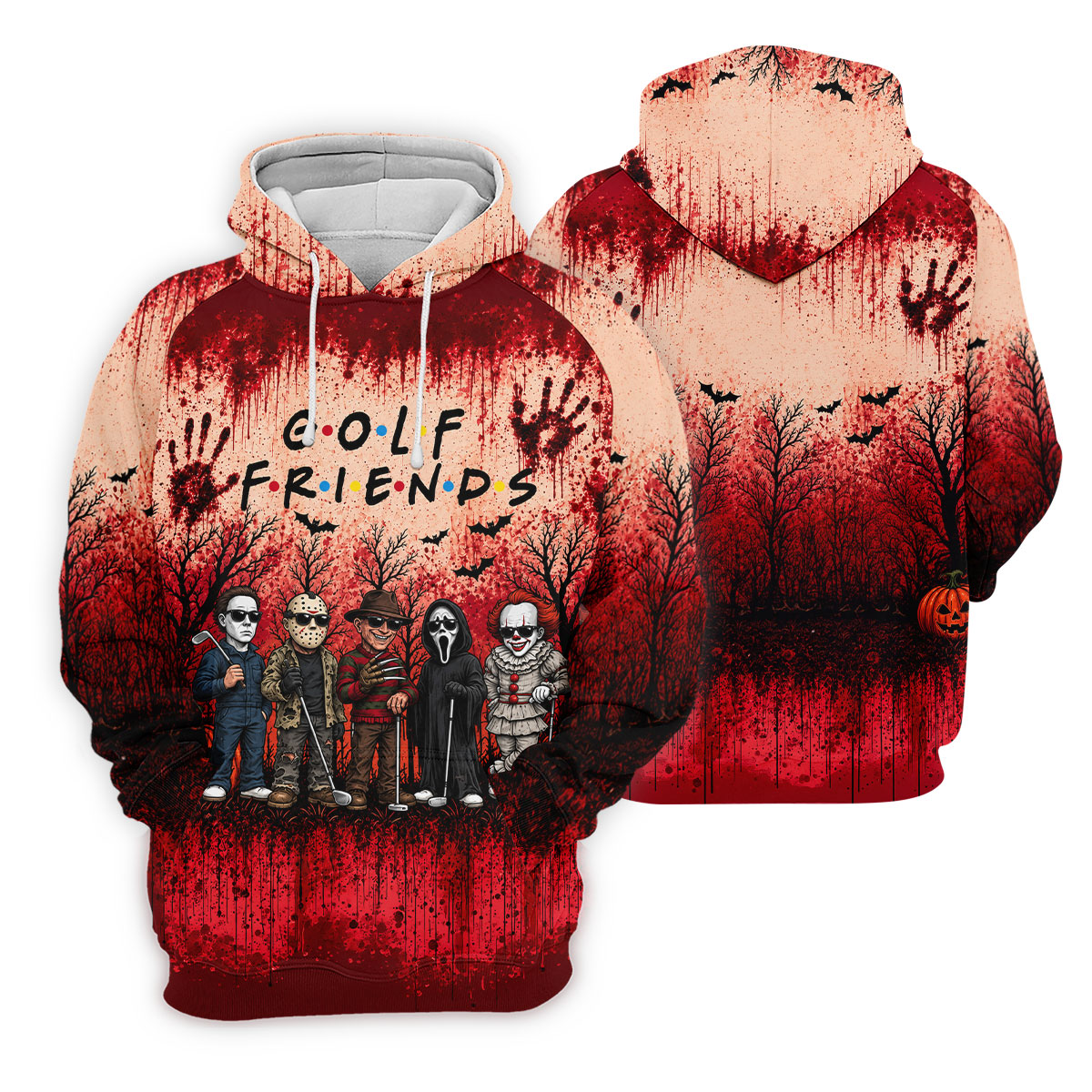Golf Friends Halloween Horror Character Group Polo Shirt, Women's Golf Polo, Golf Apparel