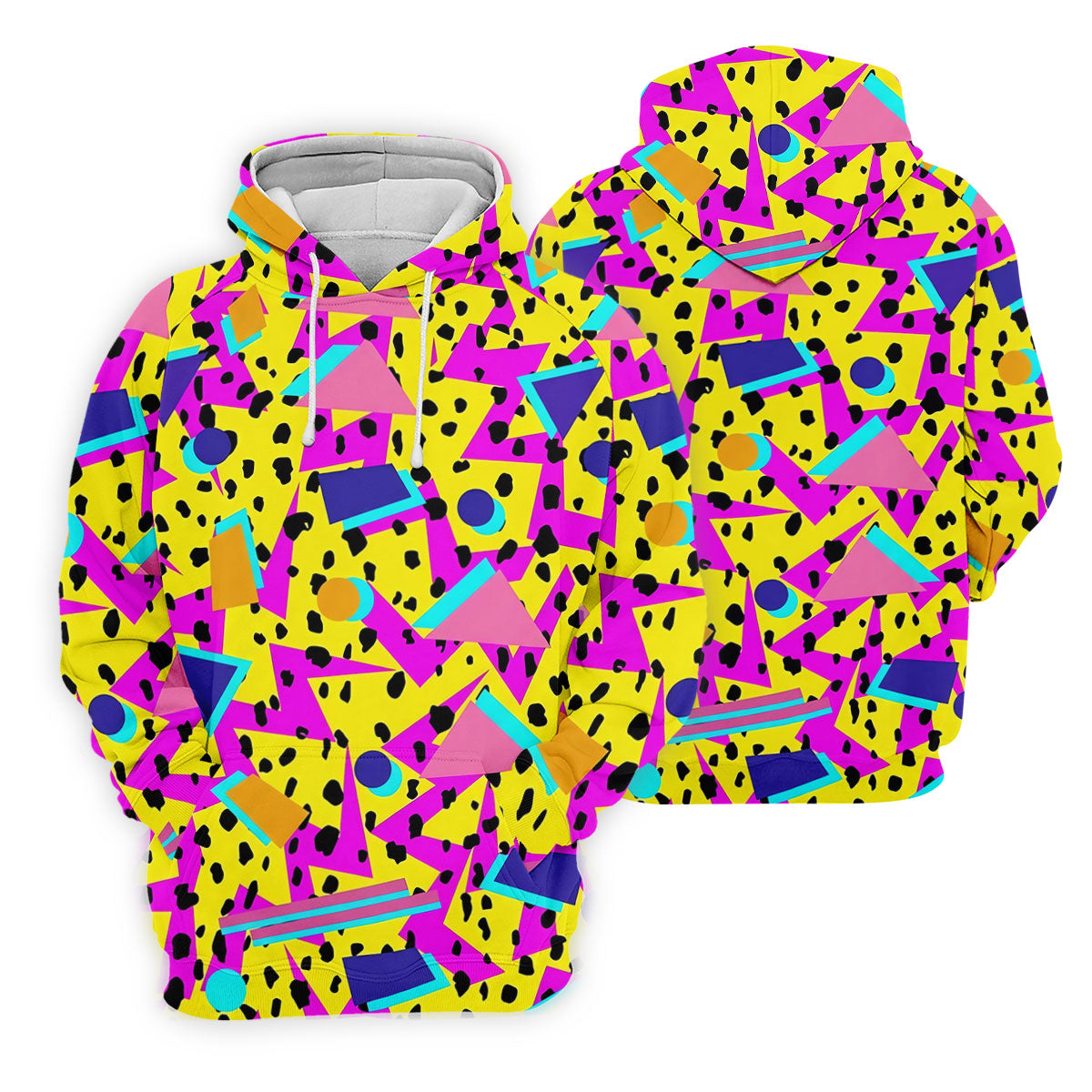 Retro Neon Geometric Shapes Yellow Golf Shirt, Ladies Golf Tops, Golf Polo For Women, Women’s Golf Apparel