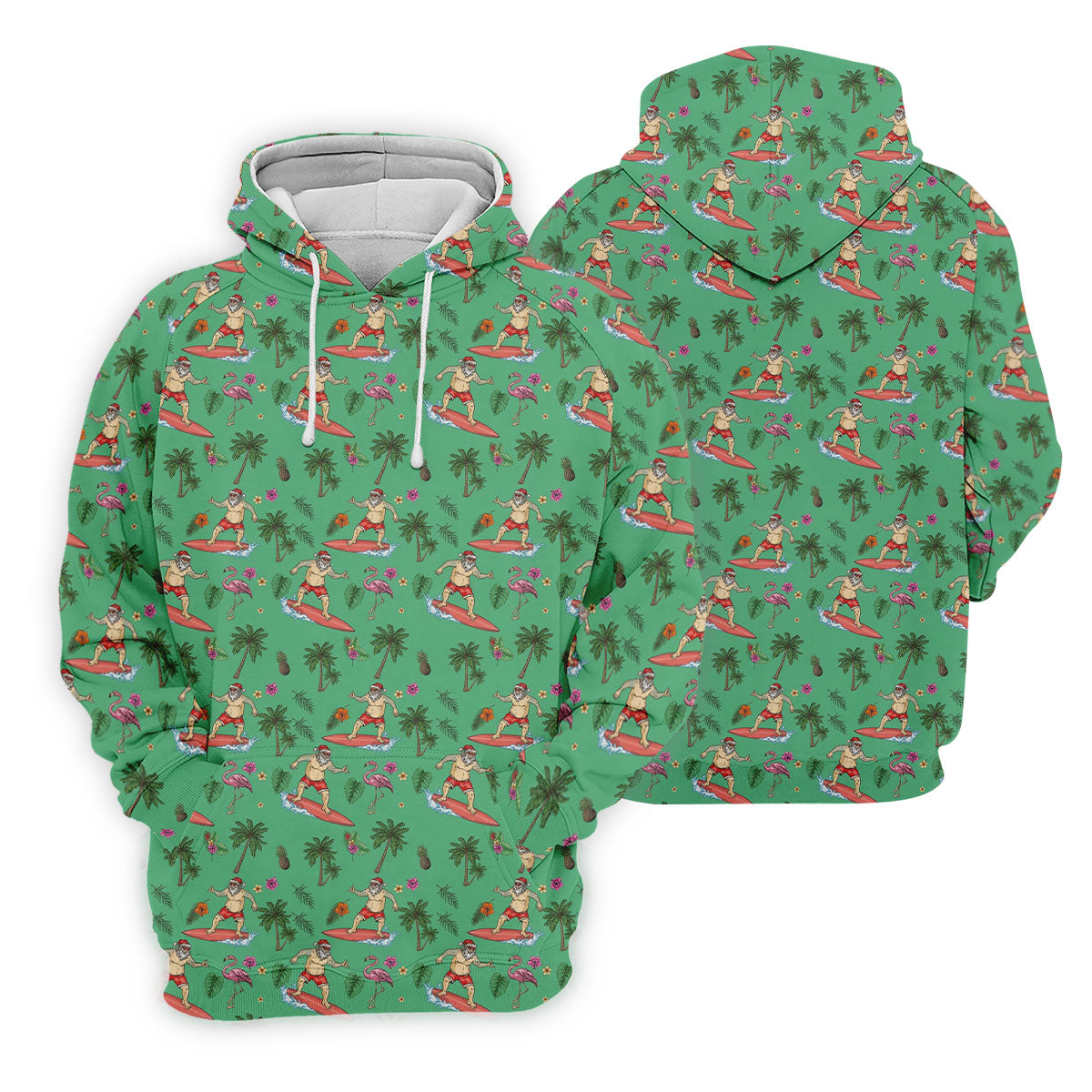 Santa Surfing Flamingo Tropical Golf Shirt, Christmas Golf Shirt, Golf Apparel For Men