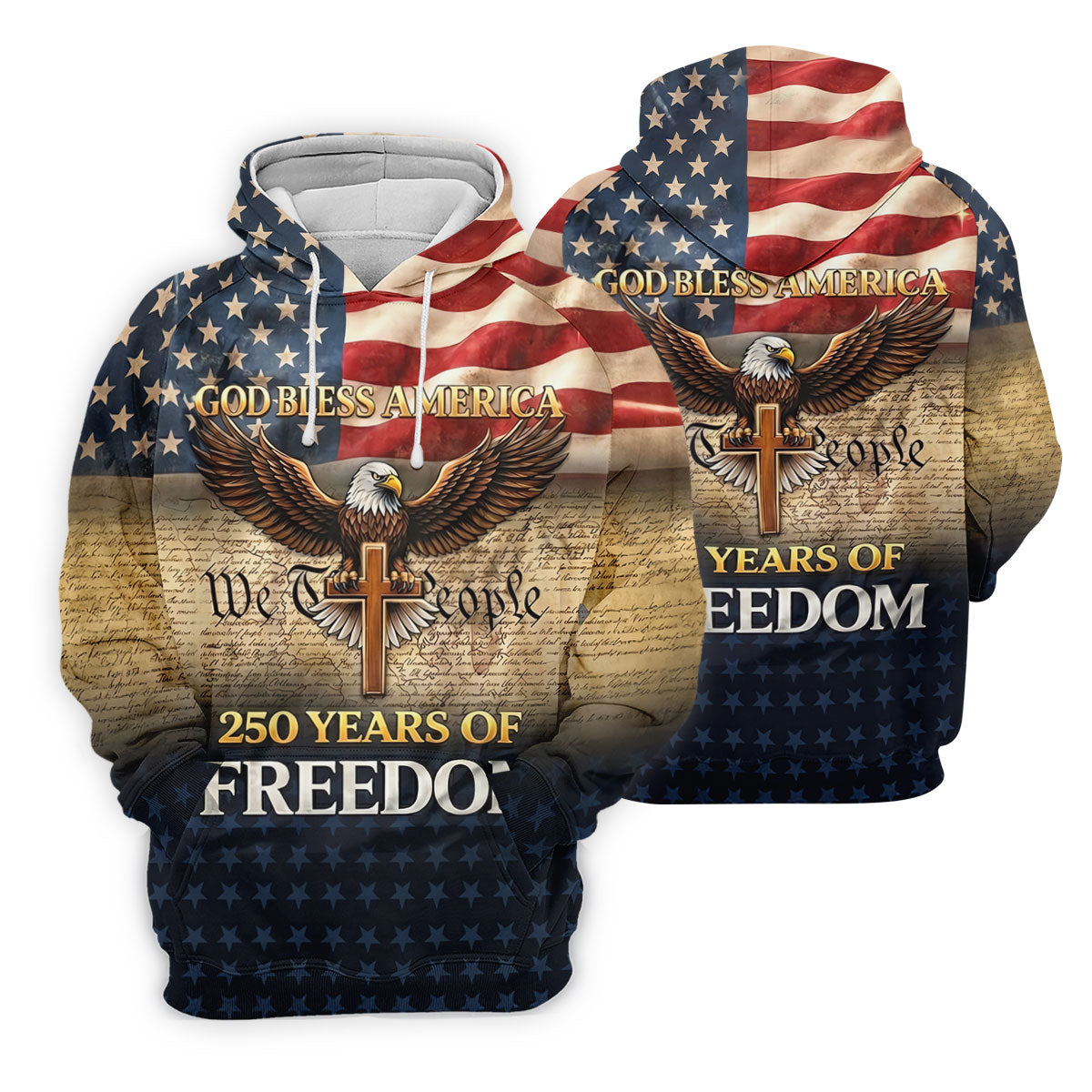 God Bless America 250 Years Of Freedom Retro Golf Shirt, Patriotic 4th Of July Golf Shirts For Men