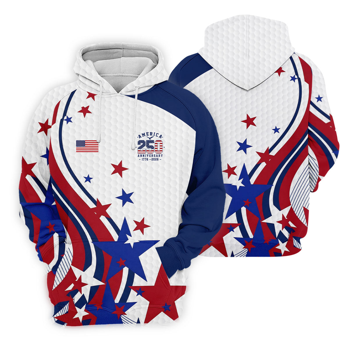 Red White Blue Stars And Stripes Patriotic 4th Of July Golf Shirt, 250 Years Golf Shirts For Men