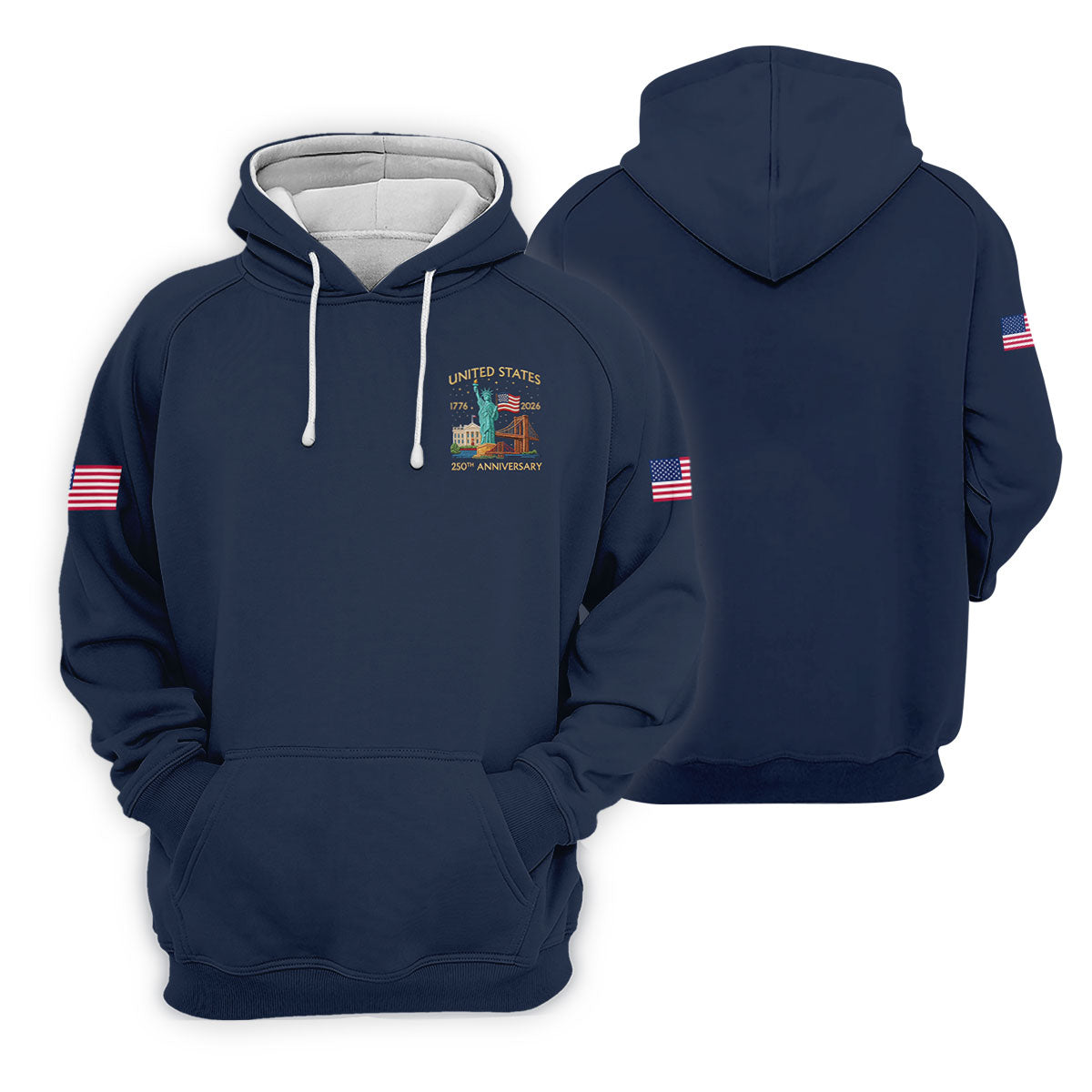 American Symbols Navy Patriotic Golf Shirt, US 250 Years 4th Of July Golf Shirt For Women