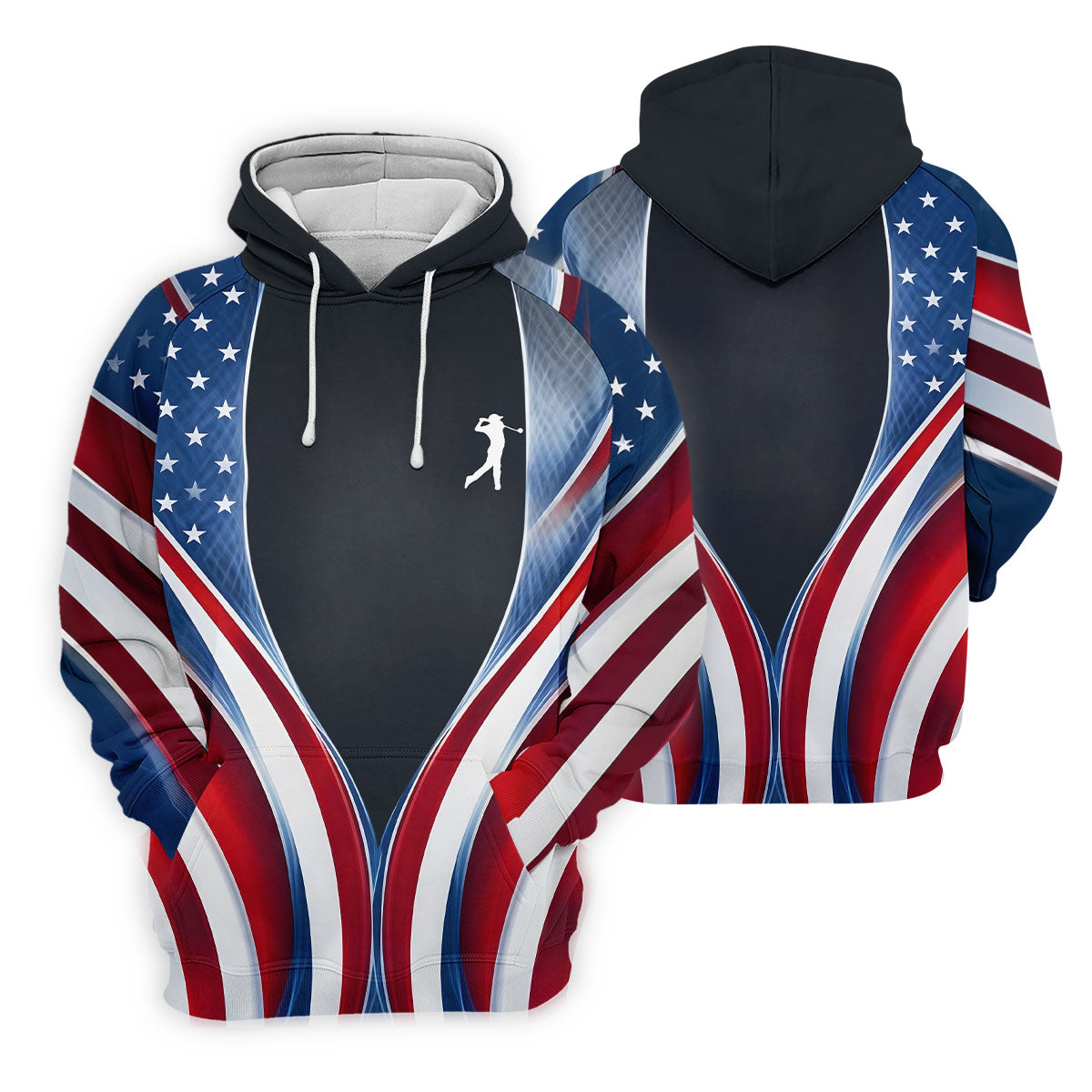 Red White Blue Wavy Stripes Patriotic Golf Shirt, 250 Years 4th Of July Golf Shirts For Men