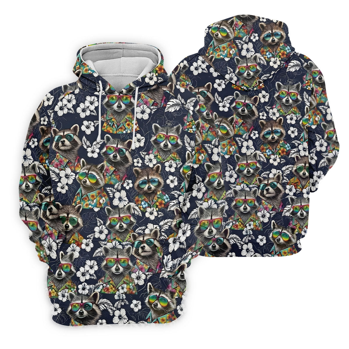 Raccoon Sunglasses Floral Tropical Hawaiian Shirt, Shirt For Men, Tropical Button Up Shirt