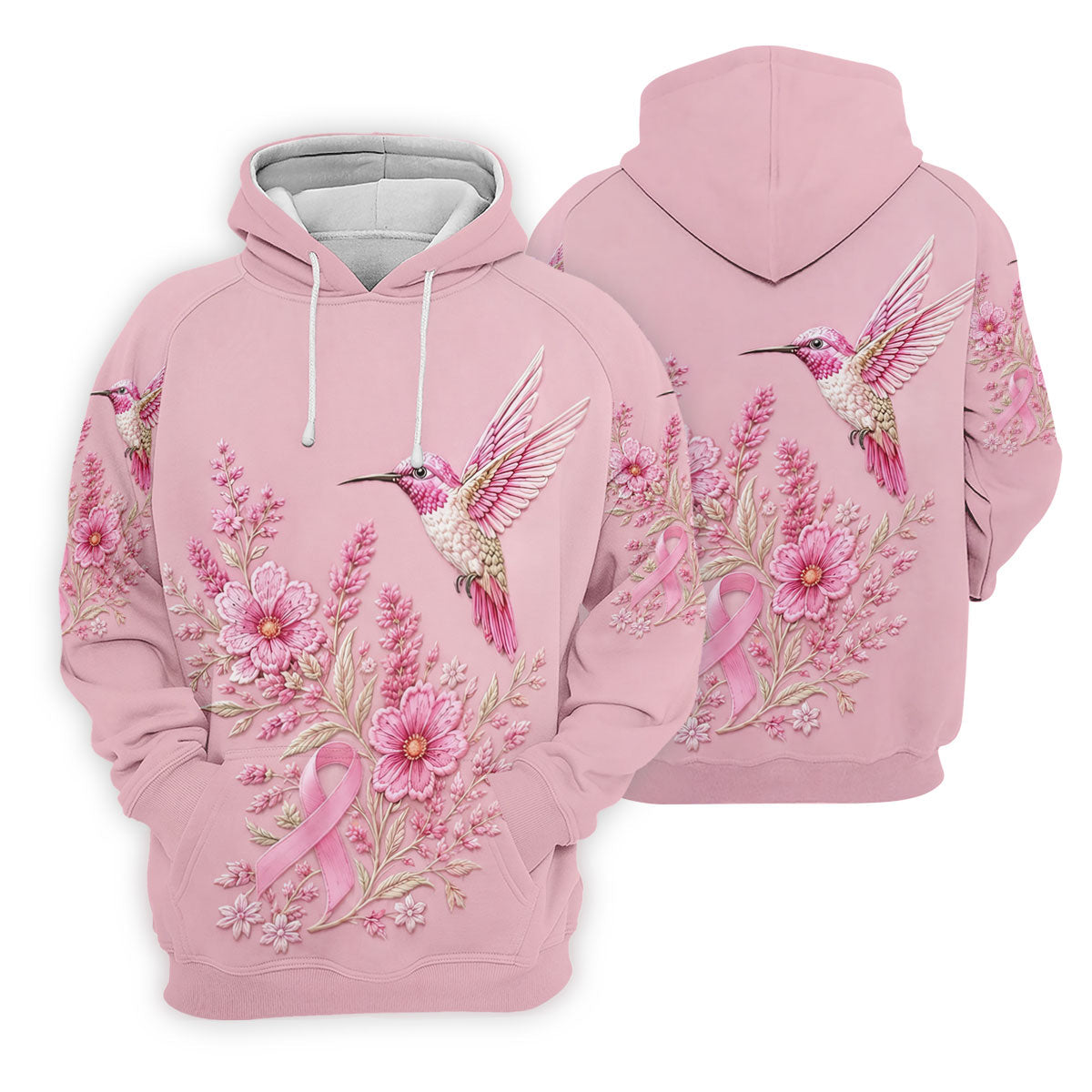 Hummingbird Floral Breast Cancer Ribbon Polo Shirt, Ladies Golf Tops, Golf Shirts For Women