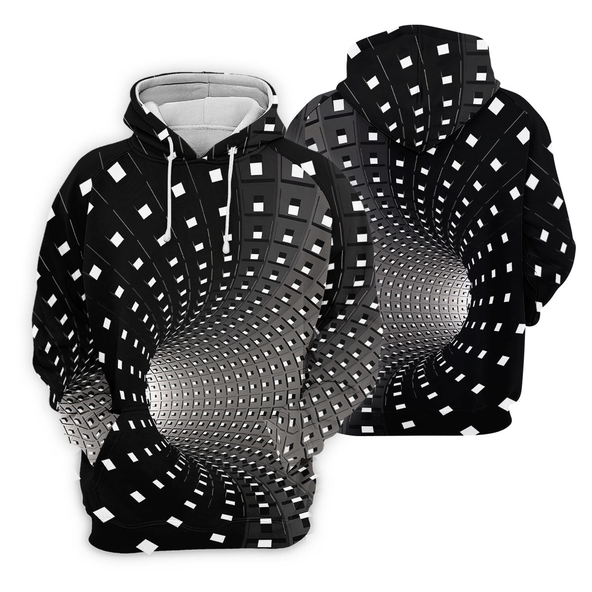 3D Vortex Golf Shirt, Black White Optical Illusion Tunnel Pattern, Golf Shirt For Men