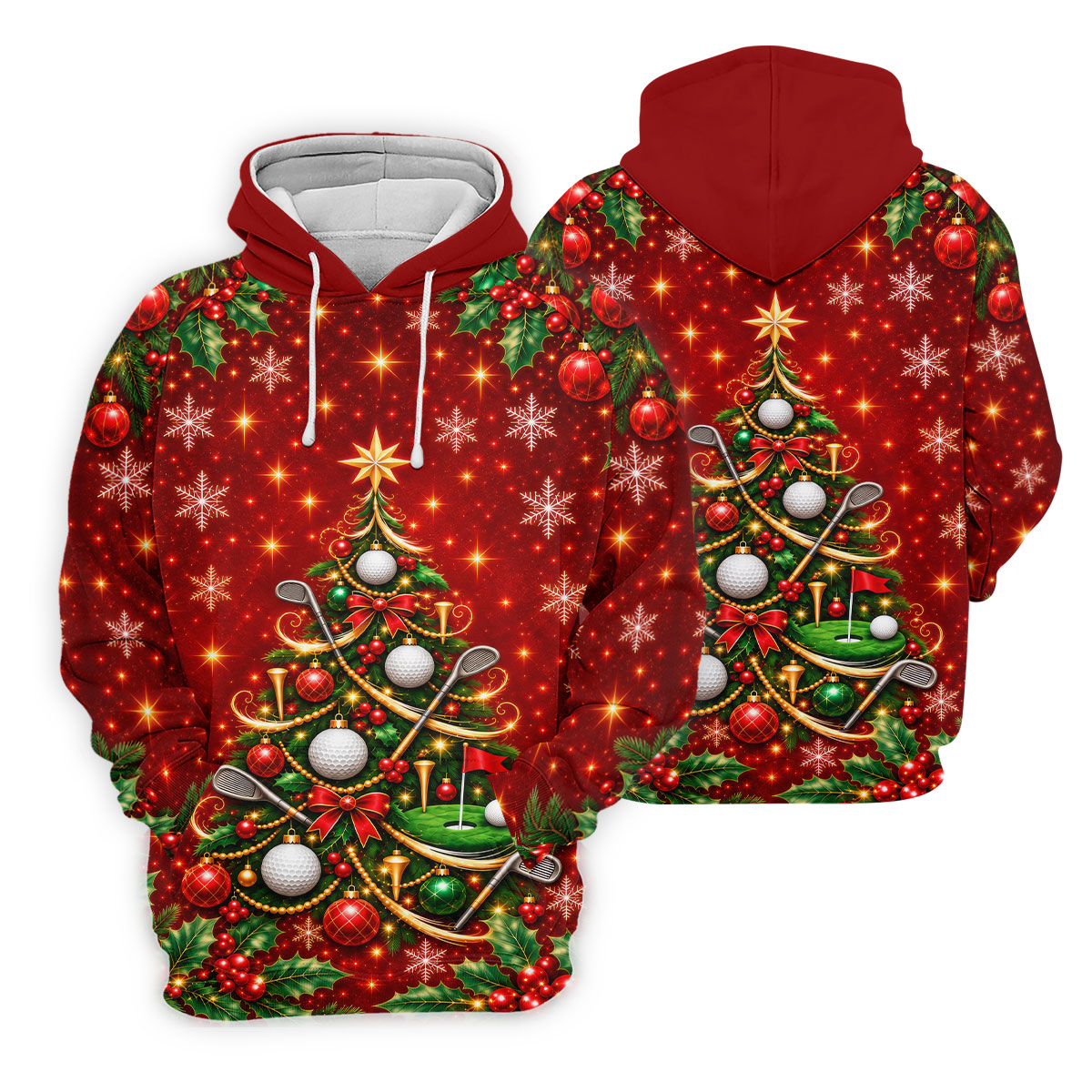 Golf Ball And Club Tree Christmas Golf Shirt, Ladies Golf Shirts, Golf Tops For Women