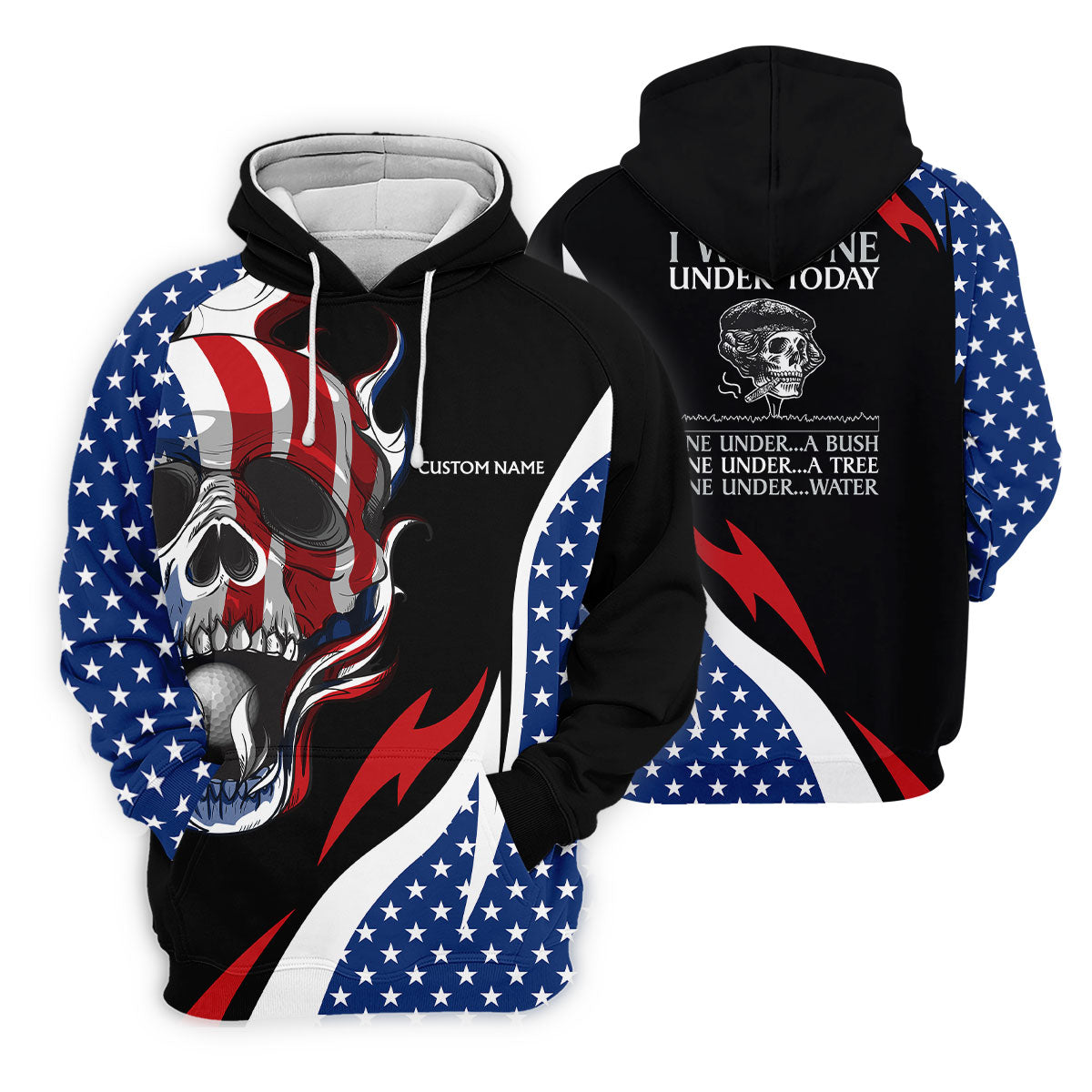 I Was One Under Today Cool Skull US Flag Golf Shirt, 4th Of July Patriotic Golf Shirt For Women