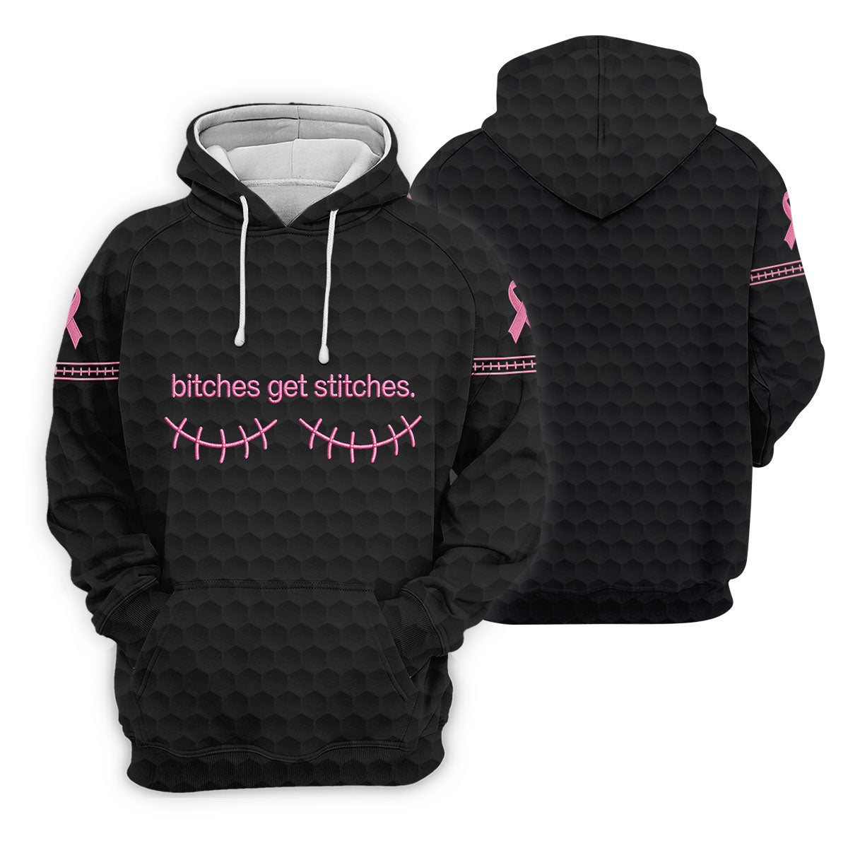 Bitches Get Stitches Breast Cancer Polo Shirt, Golf Shirts For Men, Mens Golf Apparel
