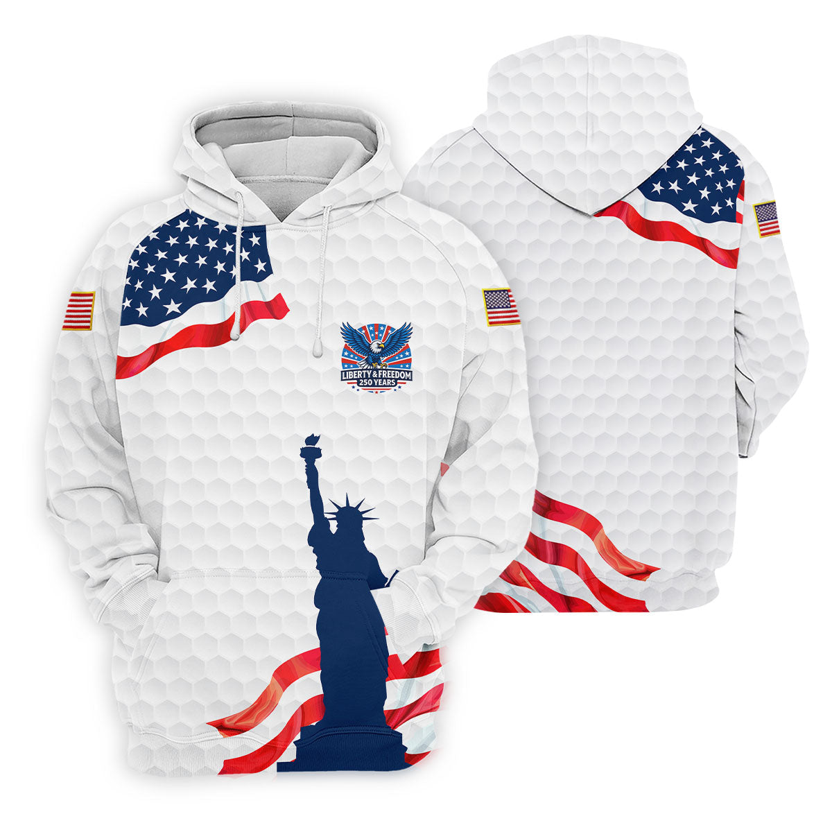 Liberty And Freedom 250 Years Golf Ball Pattern Patriotic Golf Shirt, 4th Of July Polo Shirts For Men