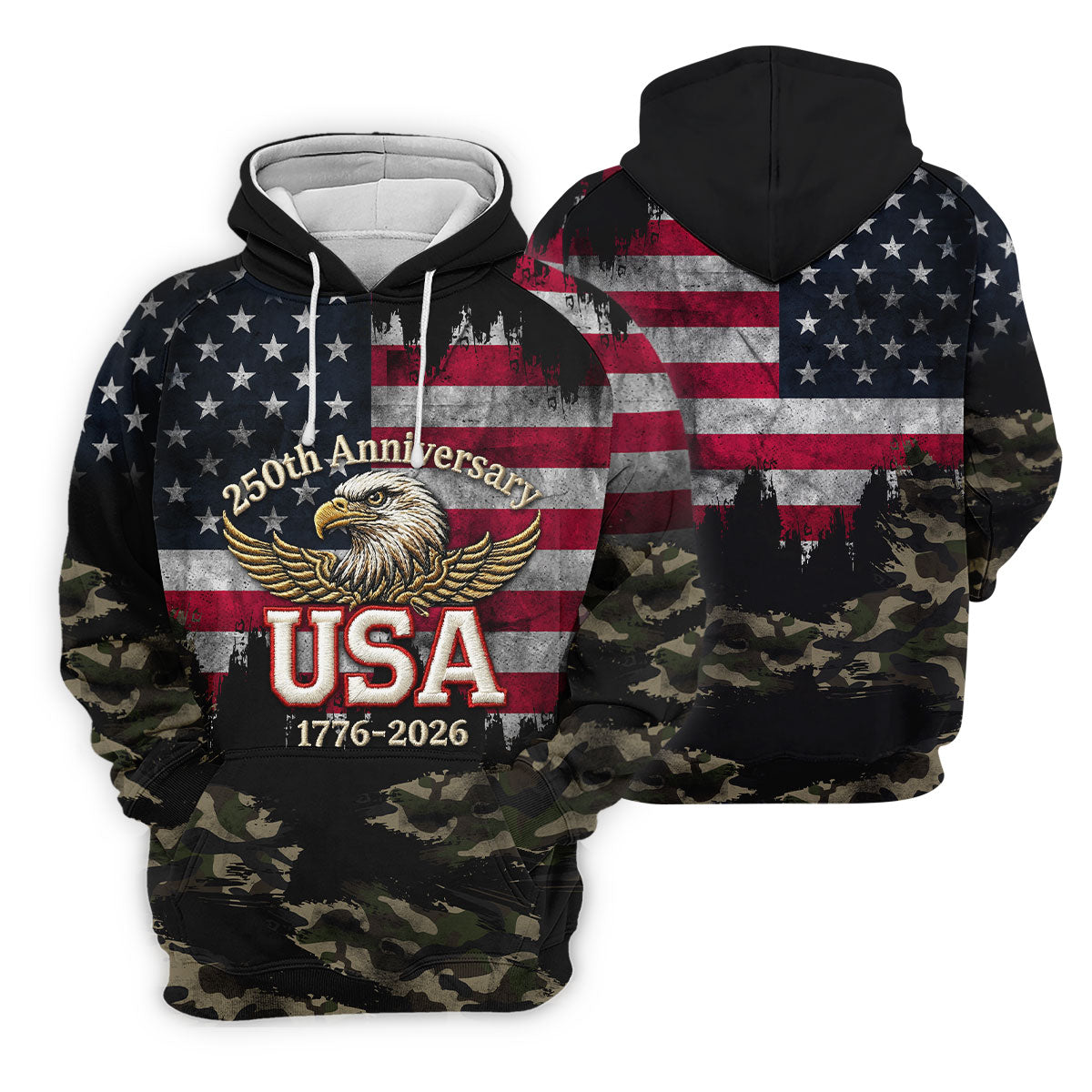 250th Anniversary Camo Golf Shirt, Distressed US Flag Patriotic 4th Of July Golf Shirts For Men