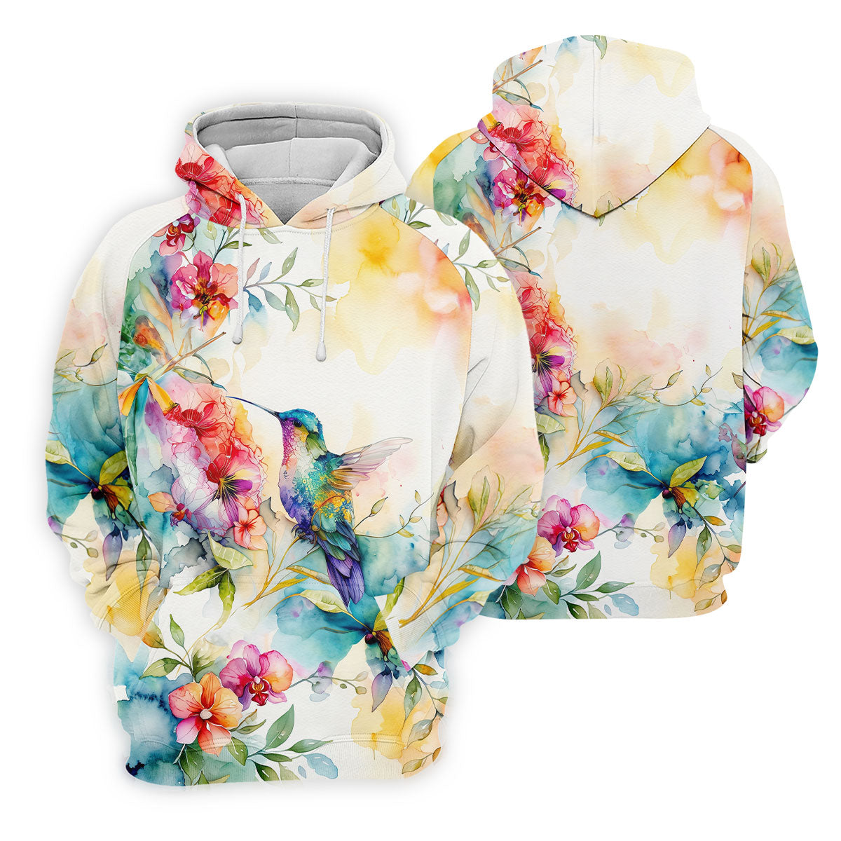 Watercolor Hummingbird Floral Polo Shirt, Men's Golf Shirt, Golf Apparel For Men
