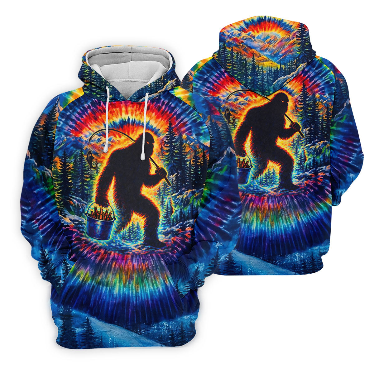 Tie Dye Bigfoot Fishing Forest Golf Shirt, Women’s Golf Apparel, Golf Tops For Women