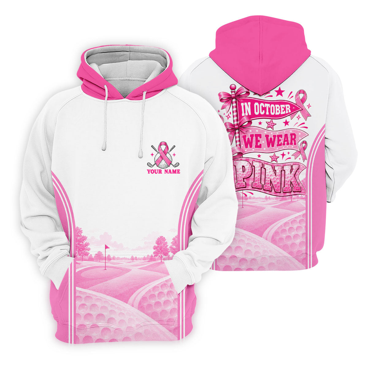 In October We Wear Pink Breast Cancer Polo Shirt, Golf Tops For Women, Ladies Golf Tops