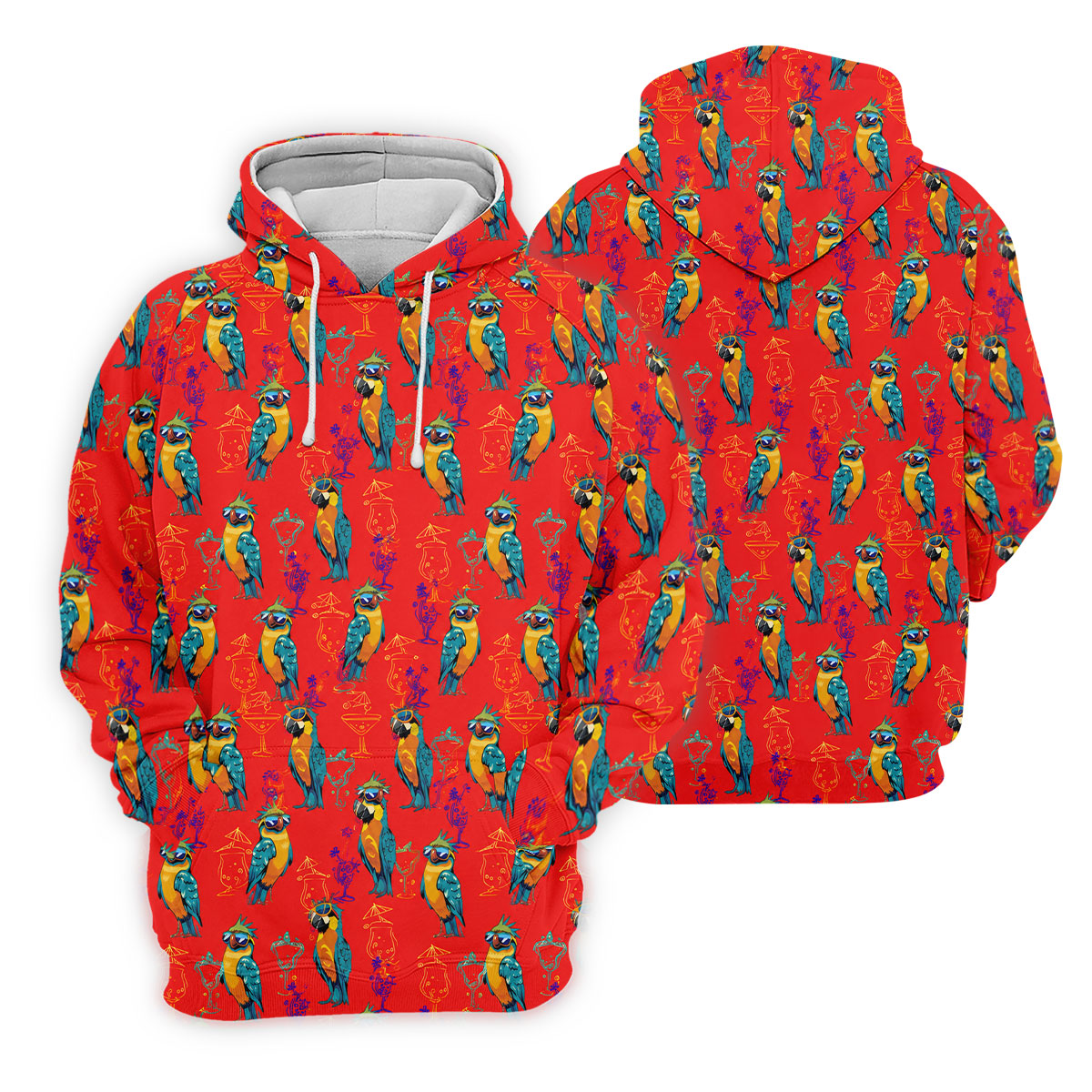 Red Parrot Sunglasses Cocktail Pattern Golf Shirt, Hawaiian Golf Shirt, Golf Shirts For Men, Mens Golf Apparel
