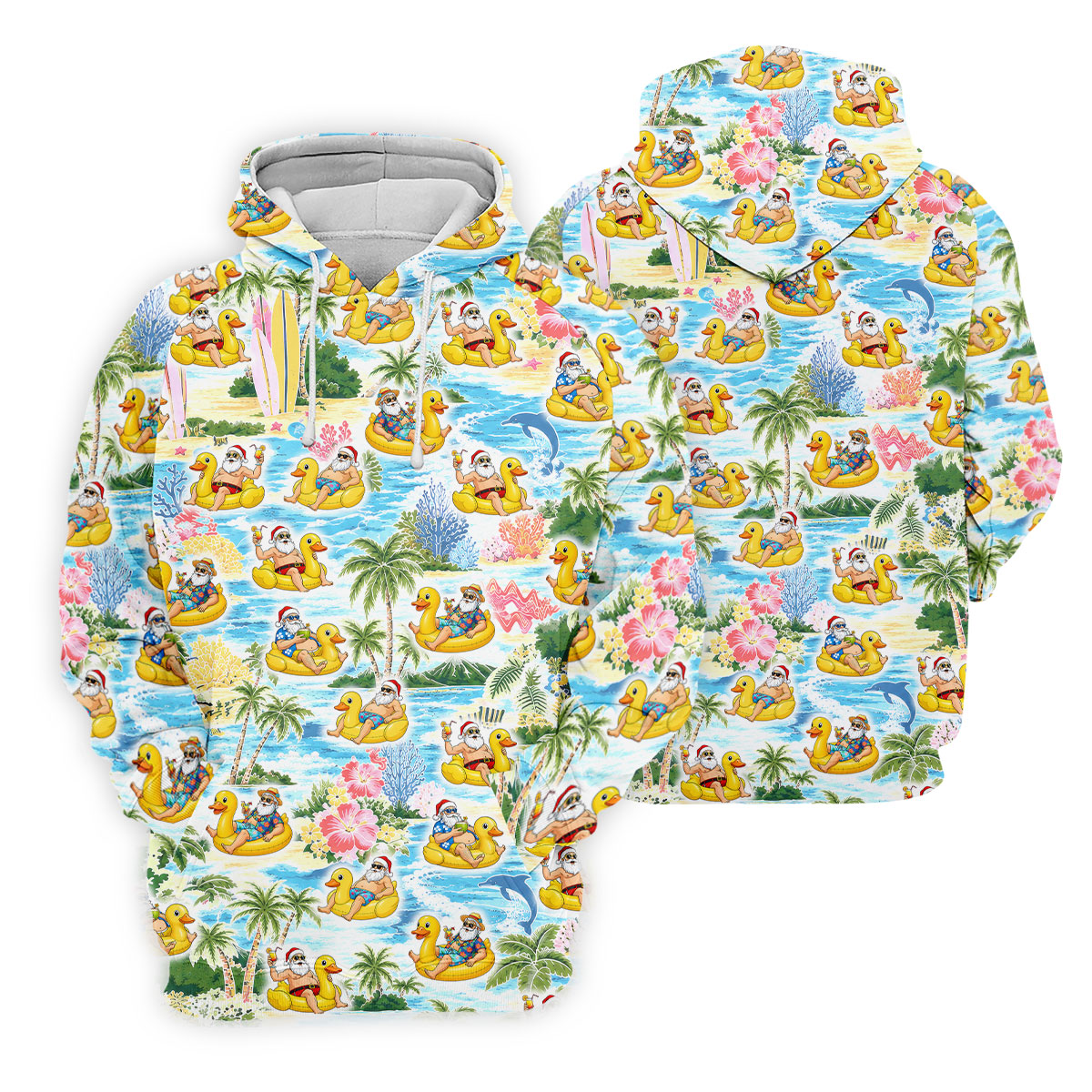 Funny Santa Duck Float Tropical Christmas Polo Shirt, Womens Golf Polo, Hawaiian Golf Shirt