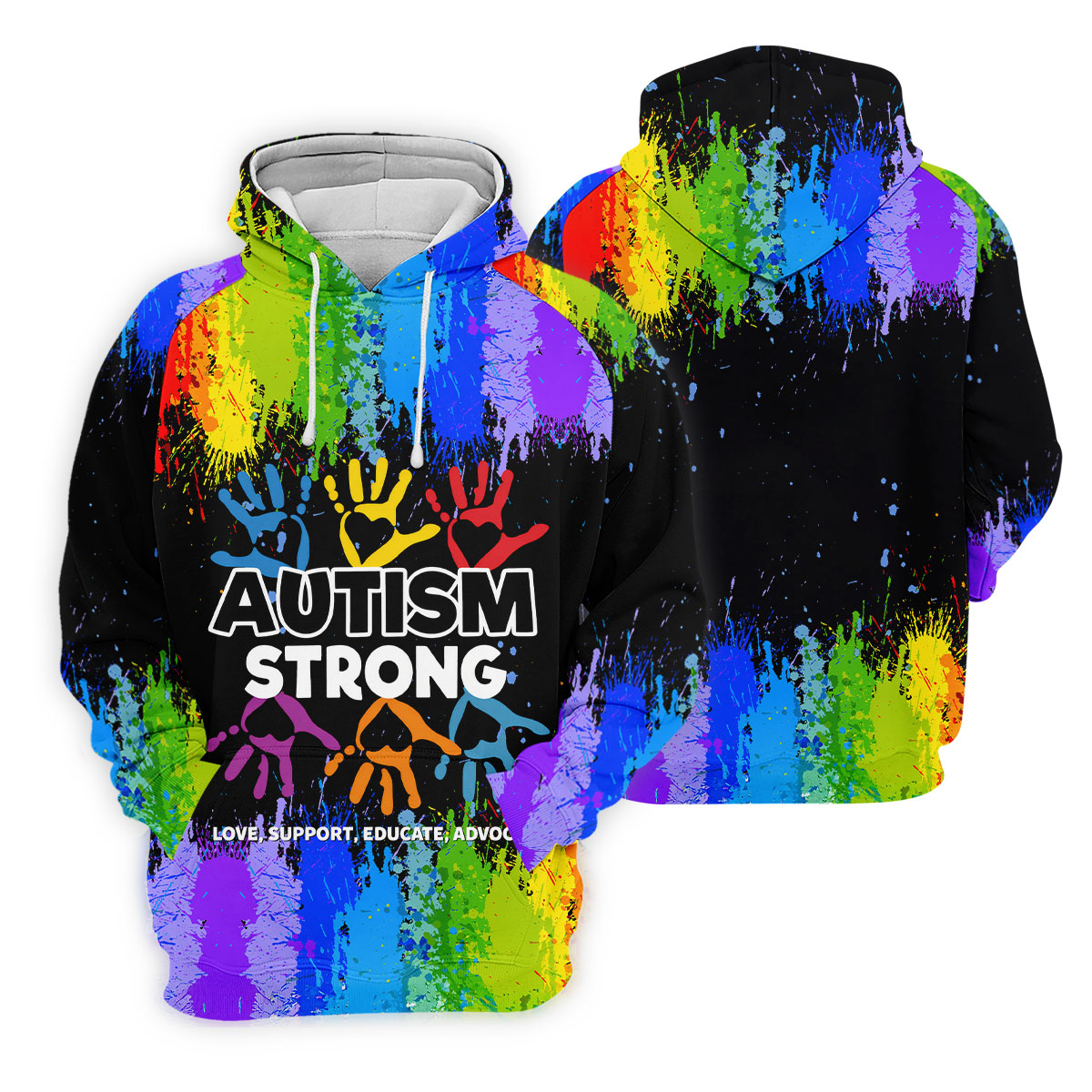 Autism Strong Rainbow Paint Splatter Golf Tops For Men, Autism Awareness Colors Golf Shirts For Men