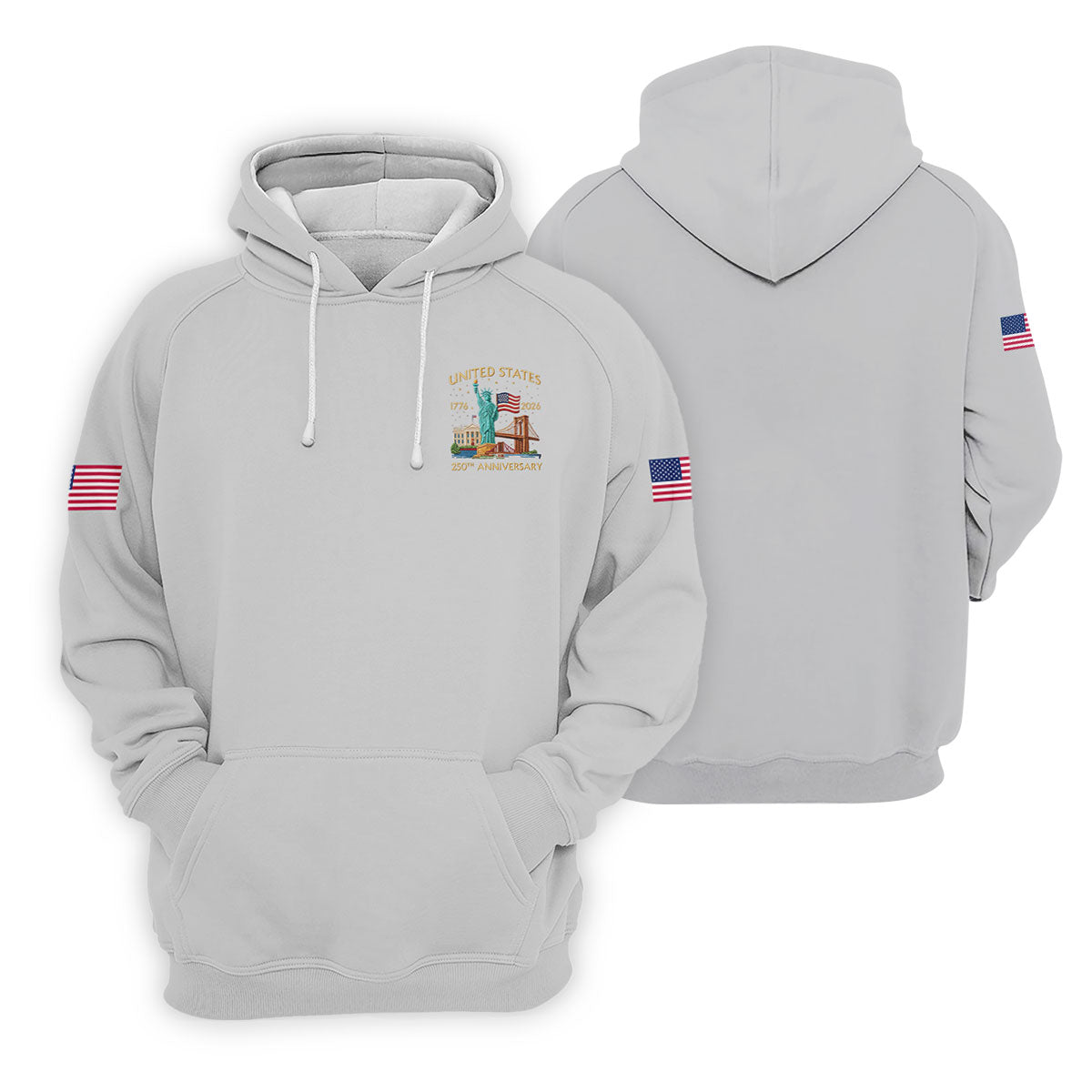 American Symbols Grey Patriotic Golf Shirt, US 250 Years 4th Of July Golf Shirts For Men