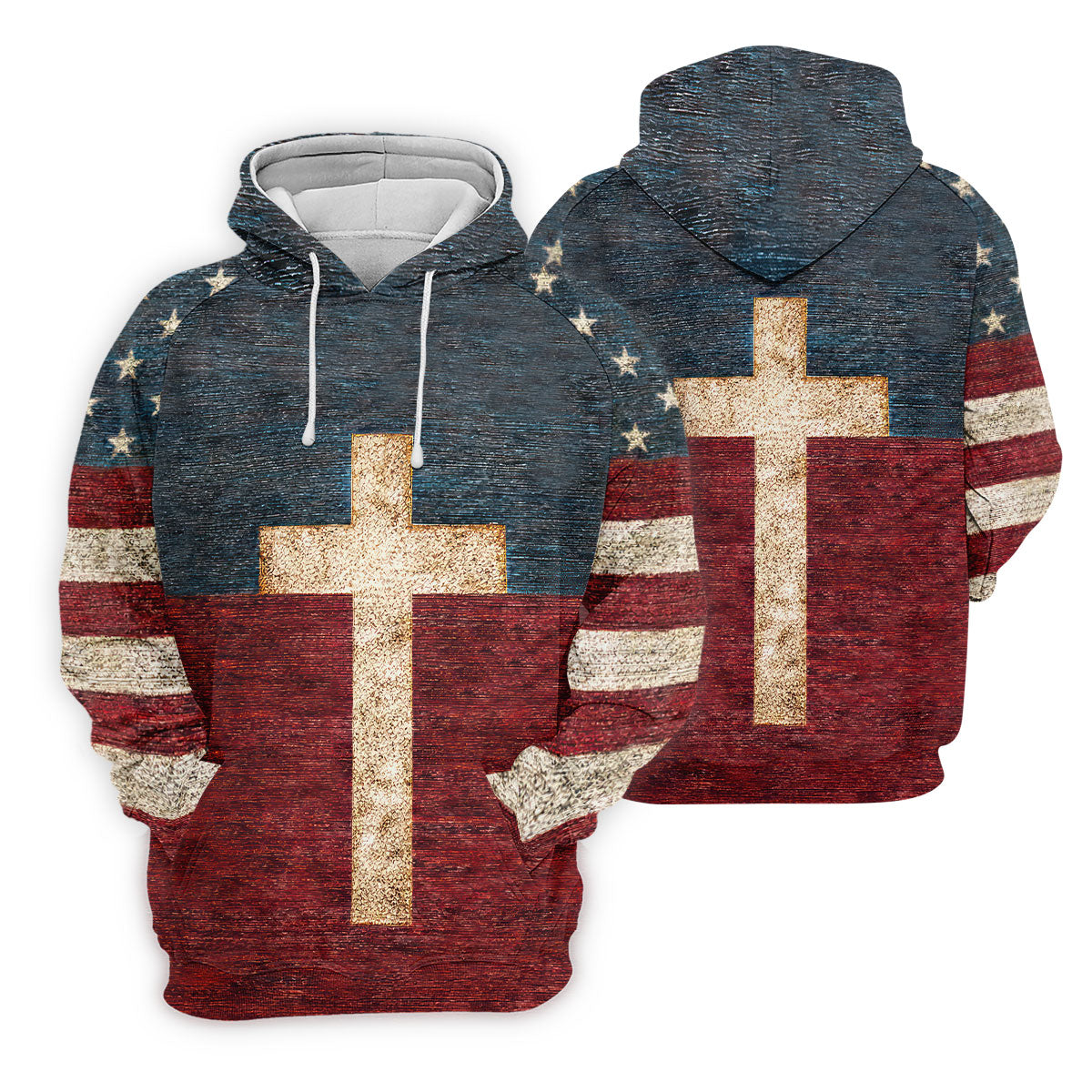 American Flag USA Faith Christian Cross Golf Shirt, Patriotic 4th Of July Golf Shirts For Men
