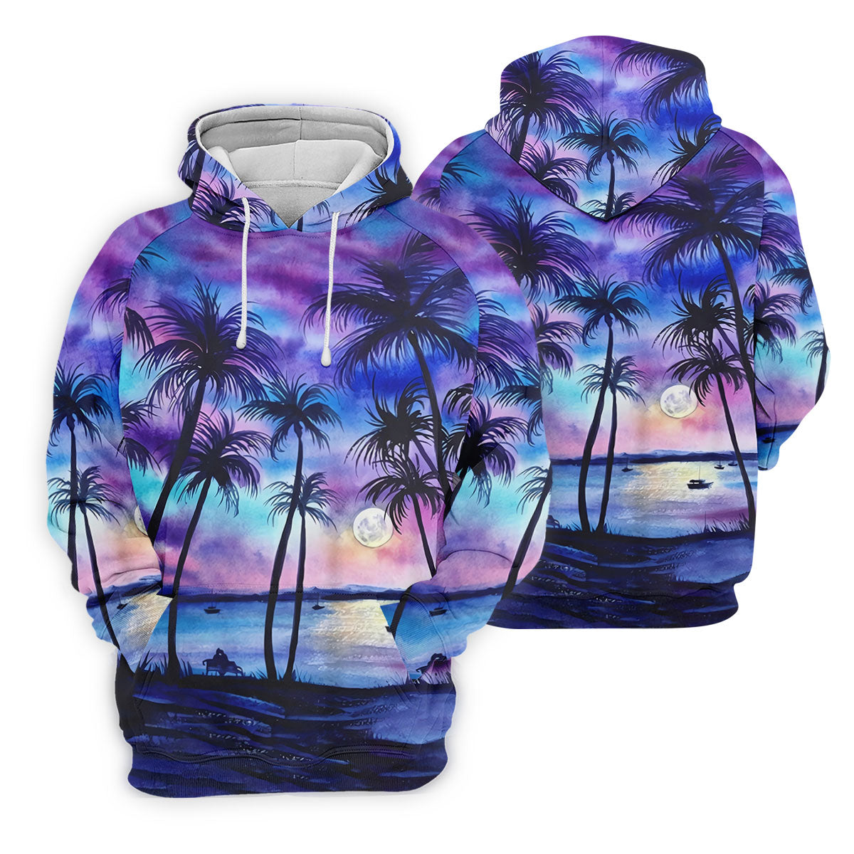 Moonlit Tropical Beach Palm Tree Golf Shirt, Women's Golf Shirt, Hawaiian Golf Shirt, Golf Polo For Women
