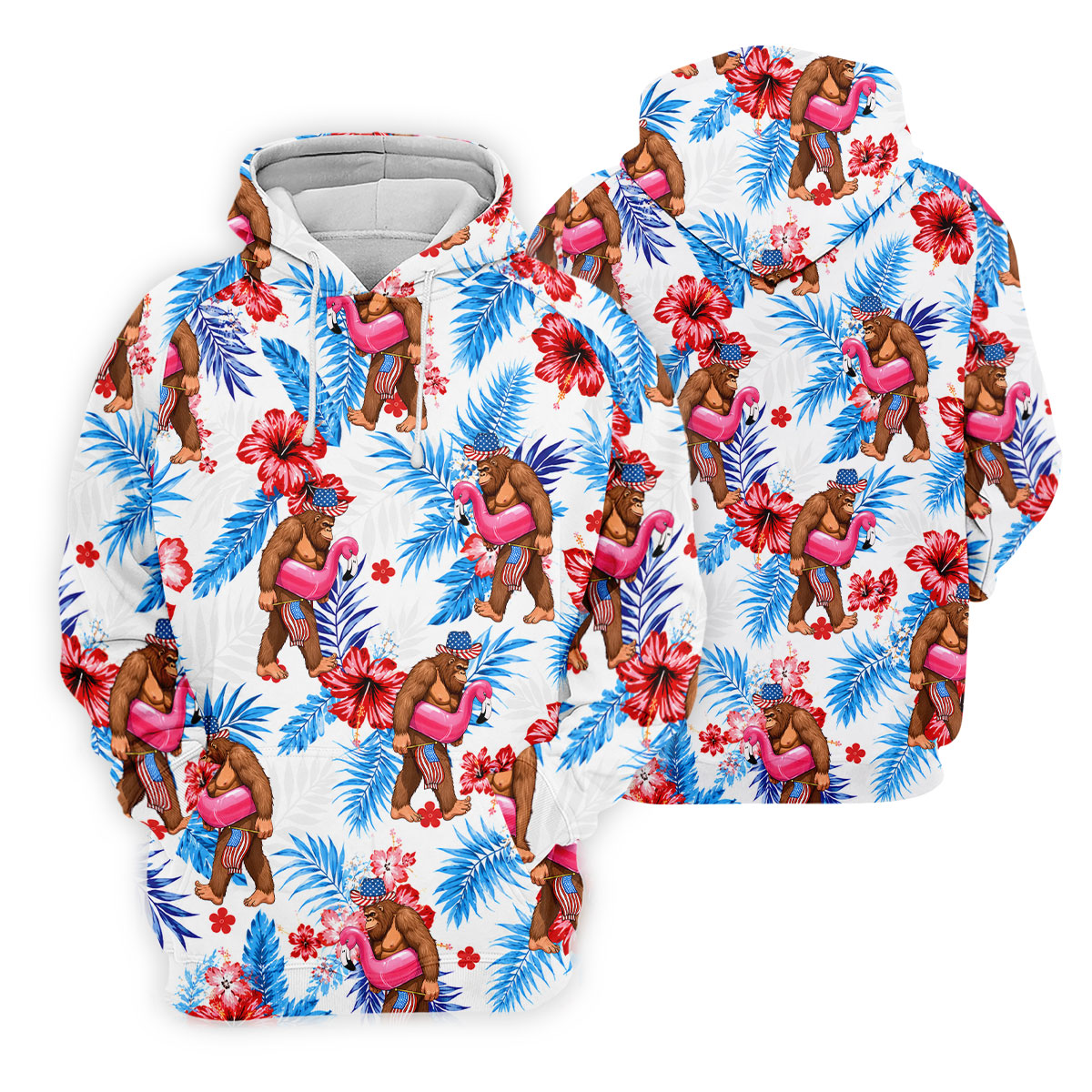 Bigfoot Flamingo Float Tropical Hawaiian Golf Shirt, Hawaiian Golf Shirt, Mens Golf Shirts