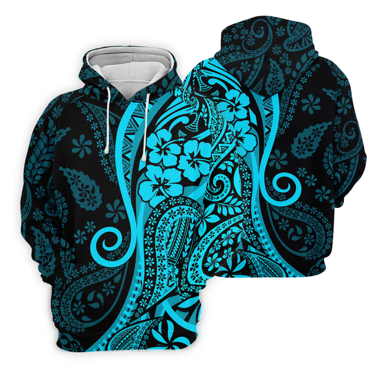 Island Tribal Golf Shirt, Blue Hawaiian Hibiscus Polo, Polo Shirts For Women