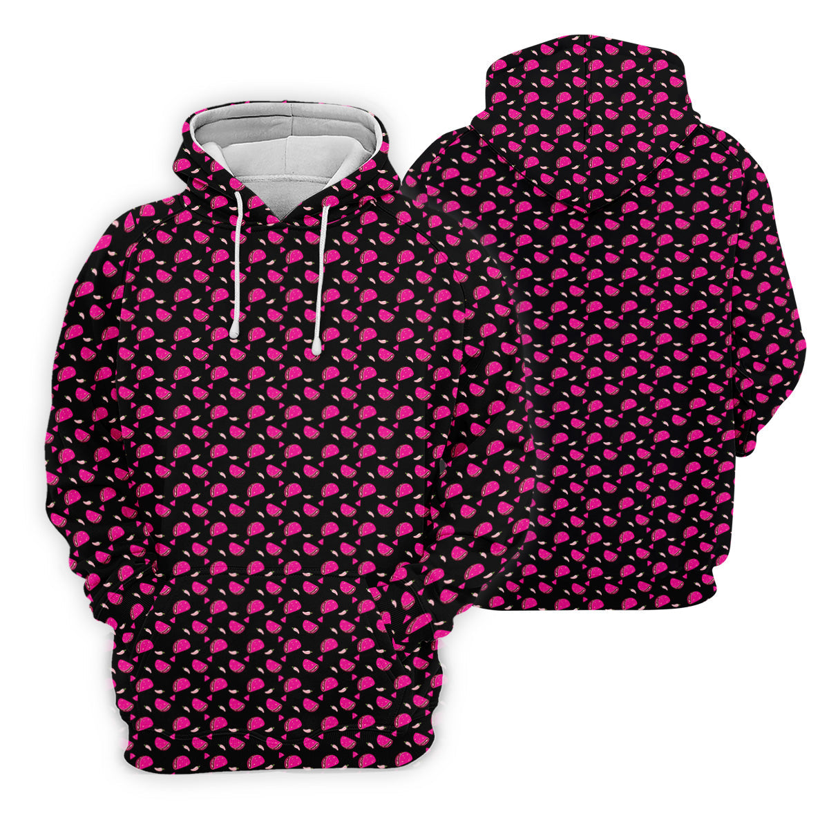 The Pink Taco Seamless Pattern Black Golf Shirt, Golf Tops For Men, Tacos Lover Golf Gift For Men
