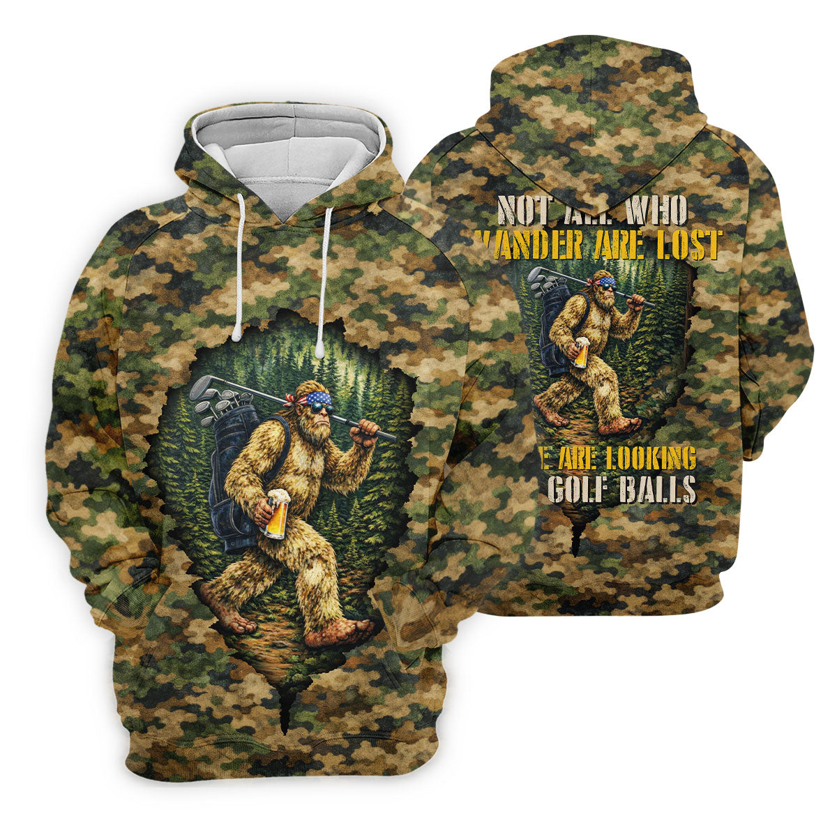 Camo Bigfoot Golfer Drinking Beer Polo Shirt, Golf Shirts For Women, Women’s Golf Apparel