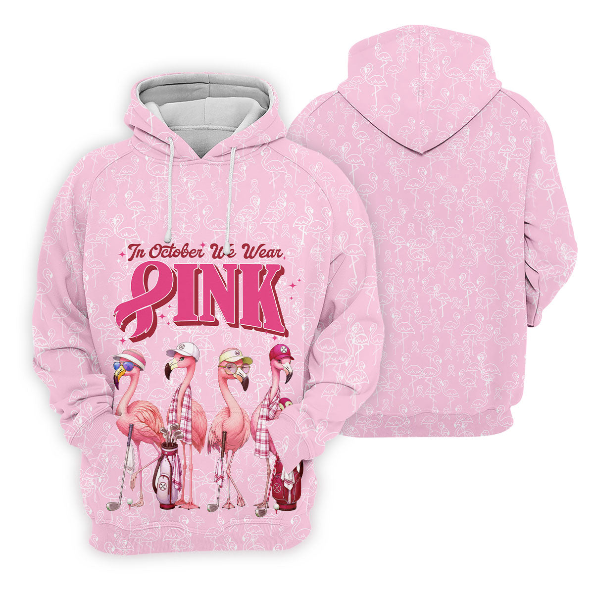 In October We Wear Pink Flamingo Breast Cancer Polo, Golf Shirts For Men, Mens Golf Polo