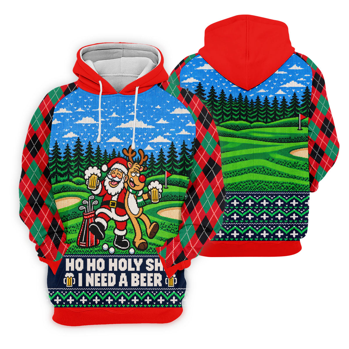 Santa Reindeer Beer Christmas Golf Shirt, Golf Shirts For Men, Mens Golf Apparel