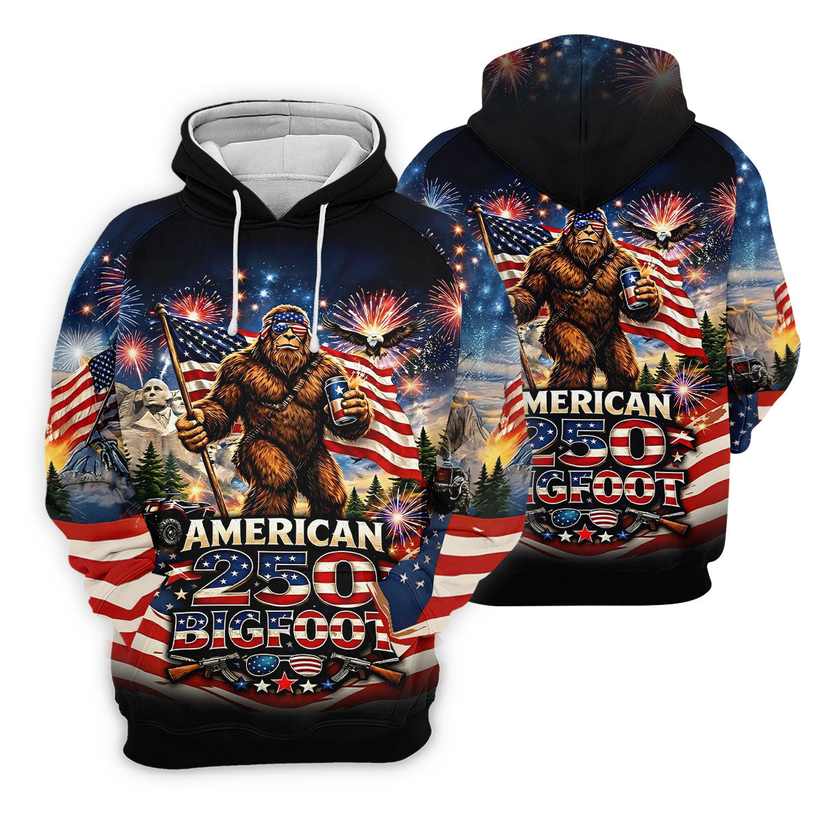 American 250 US Flag Pattern Bigfoot Golf Shirt, Patriotic 4th Of July Golf Shirts For Men