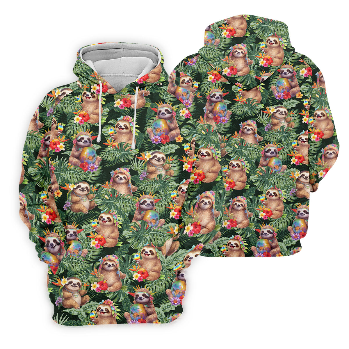 Funny Sloth Hawaiian Summer Golf Tops For Men, Hawaiian Golf Shirts, Polo Shirts For Men