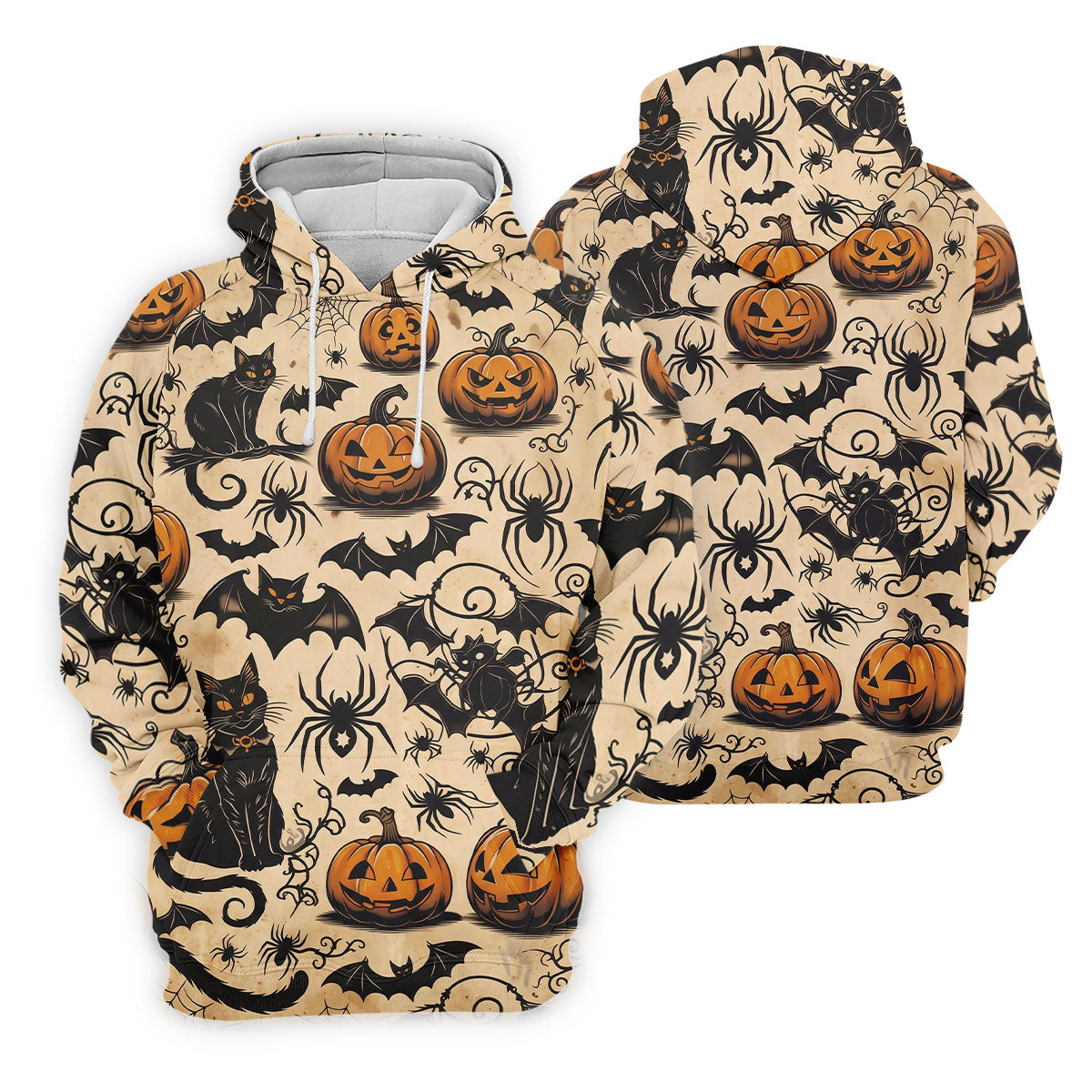 Vintage Halloween Cat Pumpkin Pattern Golf Polo Shirt, Mens Golf Polo, Hawaiian Golf Shirt