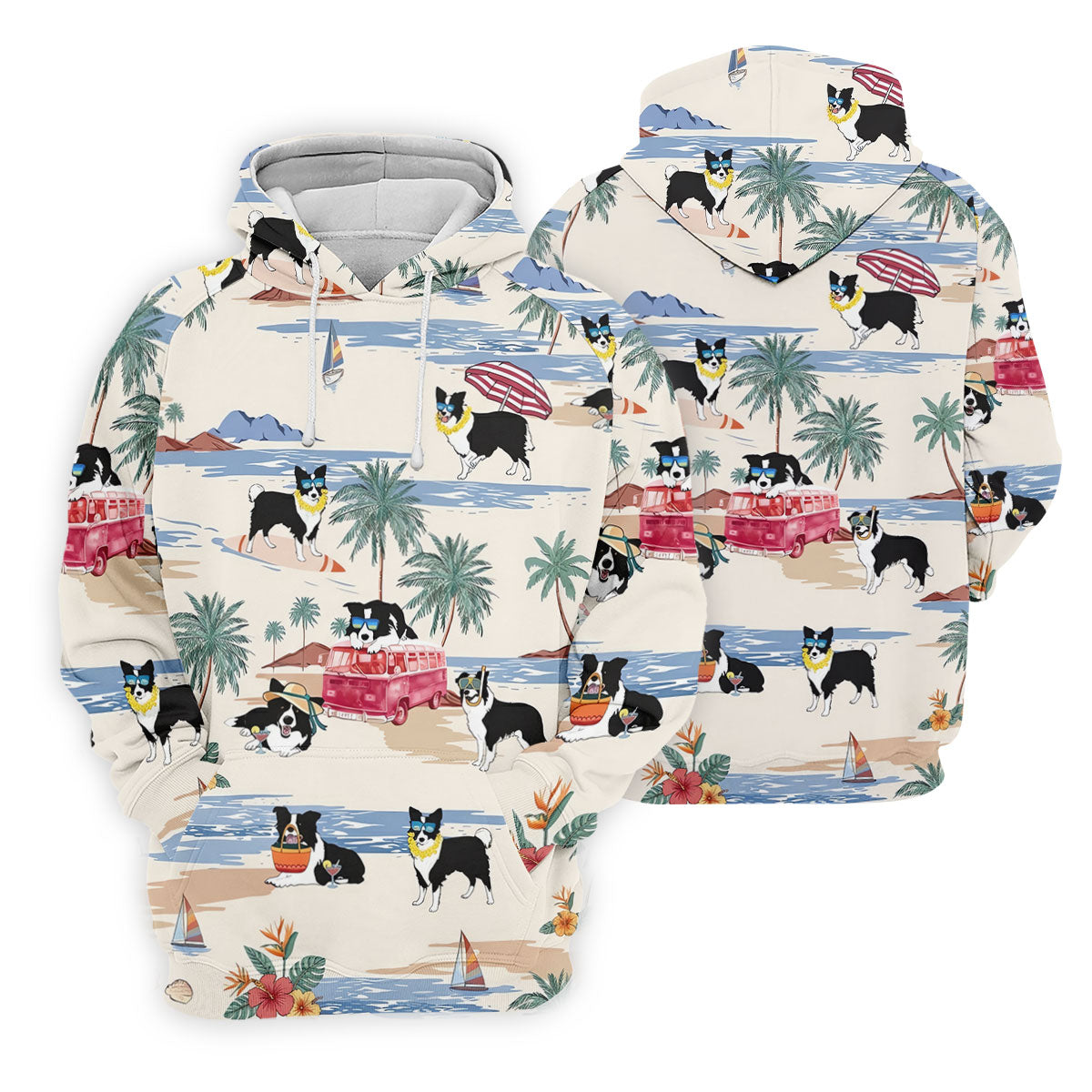 Tropical Border Collie Beach Hawaiian Golf Polo Shirt, Ladies Golf Shirt, Womens Golf Tops