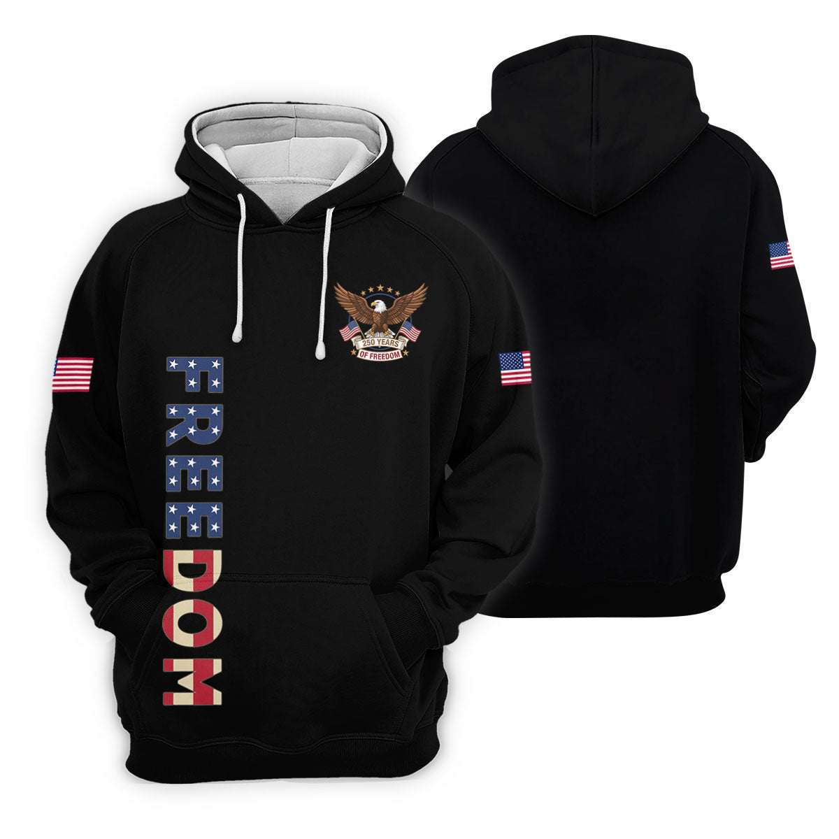 250 Years Of Freedom US Flag Logo Black Golf Shirt, Patriotic 4th Of July Golf Shirts For Men