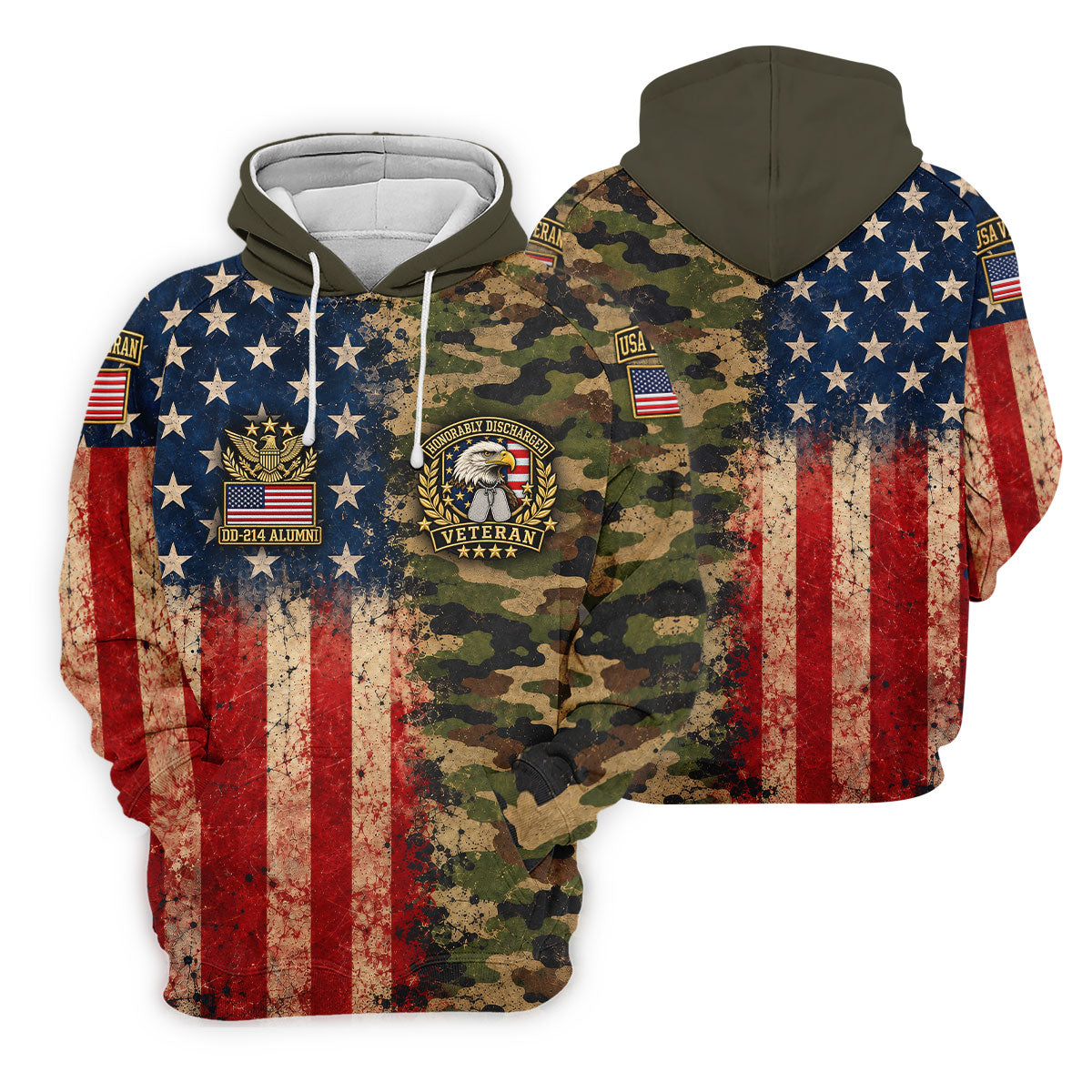 DD-214 Eagle Split USA Flag Camo Polo Shirt, Veterans Day Shirt, Golf Shirts For Men