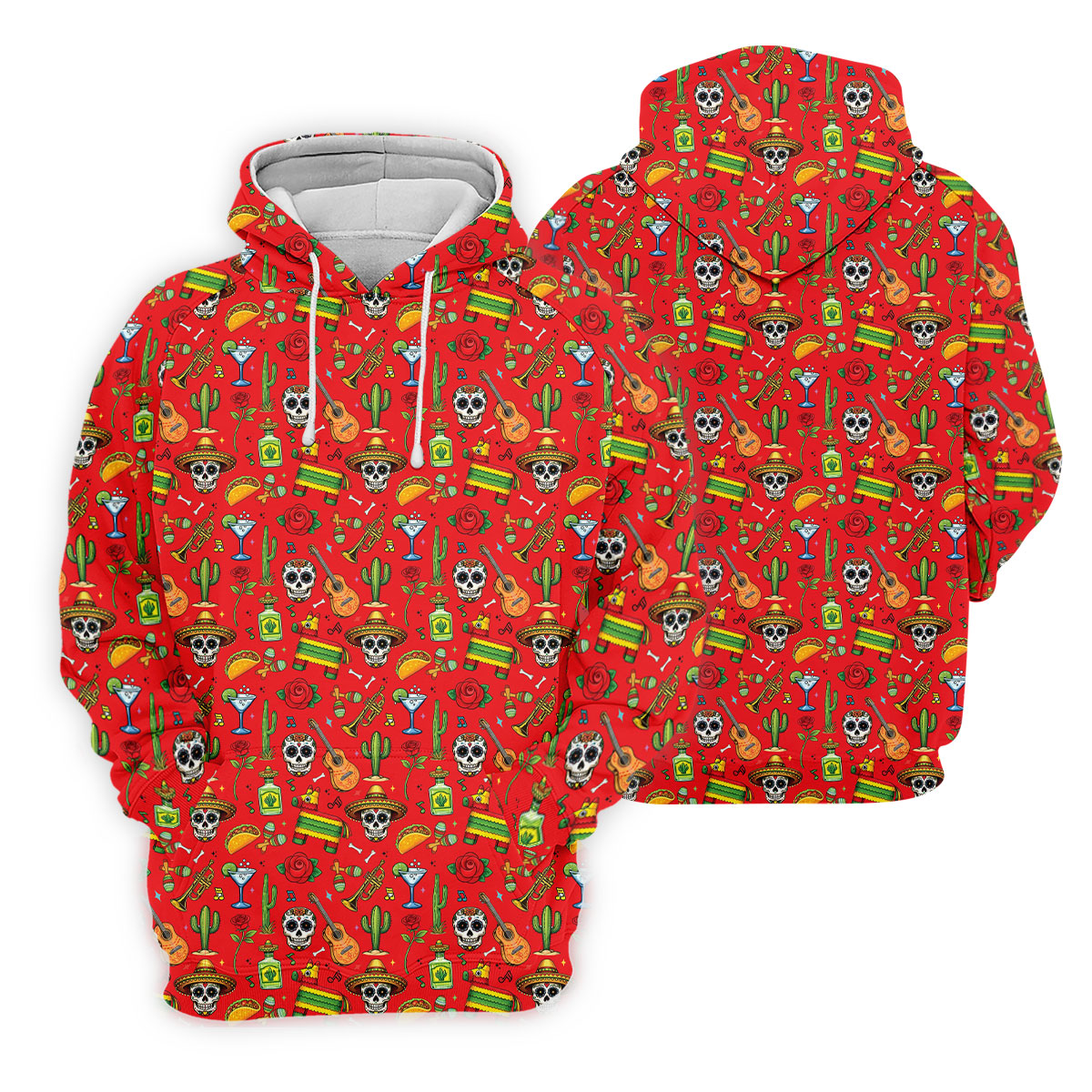 Decorated Skulls Party Items Cinco De Mayo Celebration Fiesta Themed Red Golf Shirts For Men
