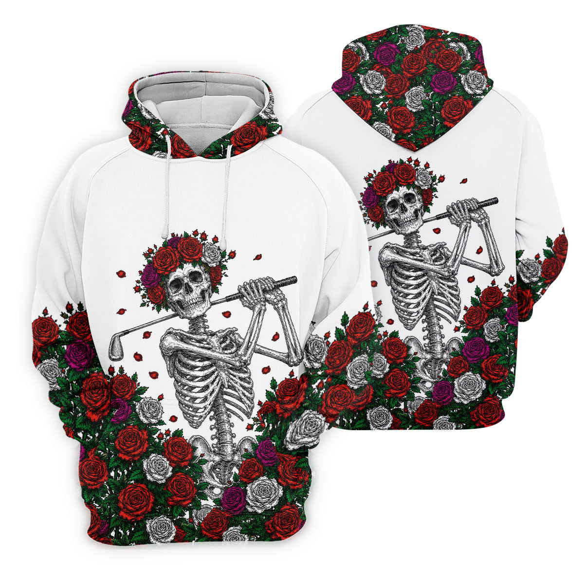 Rose Crown Skeleton Golfer Halloween Polo Shirt, Men's Golf Shirt, Printed Golf Shirts